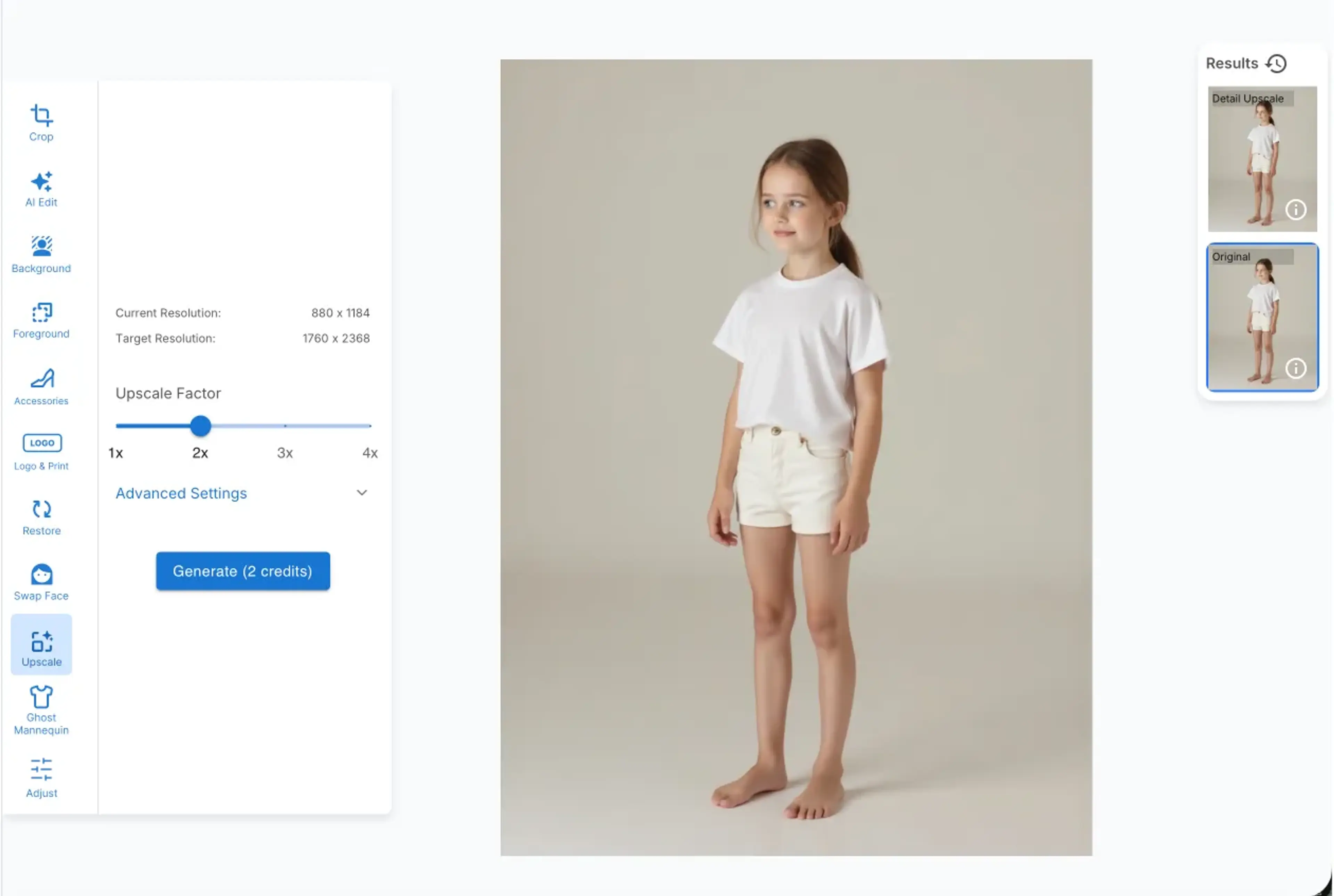 Upscale feature in HuHu AI Studio