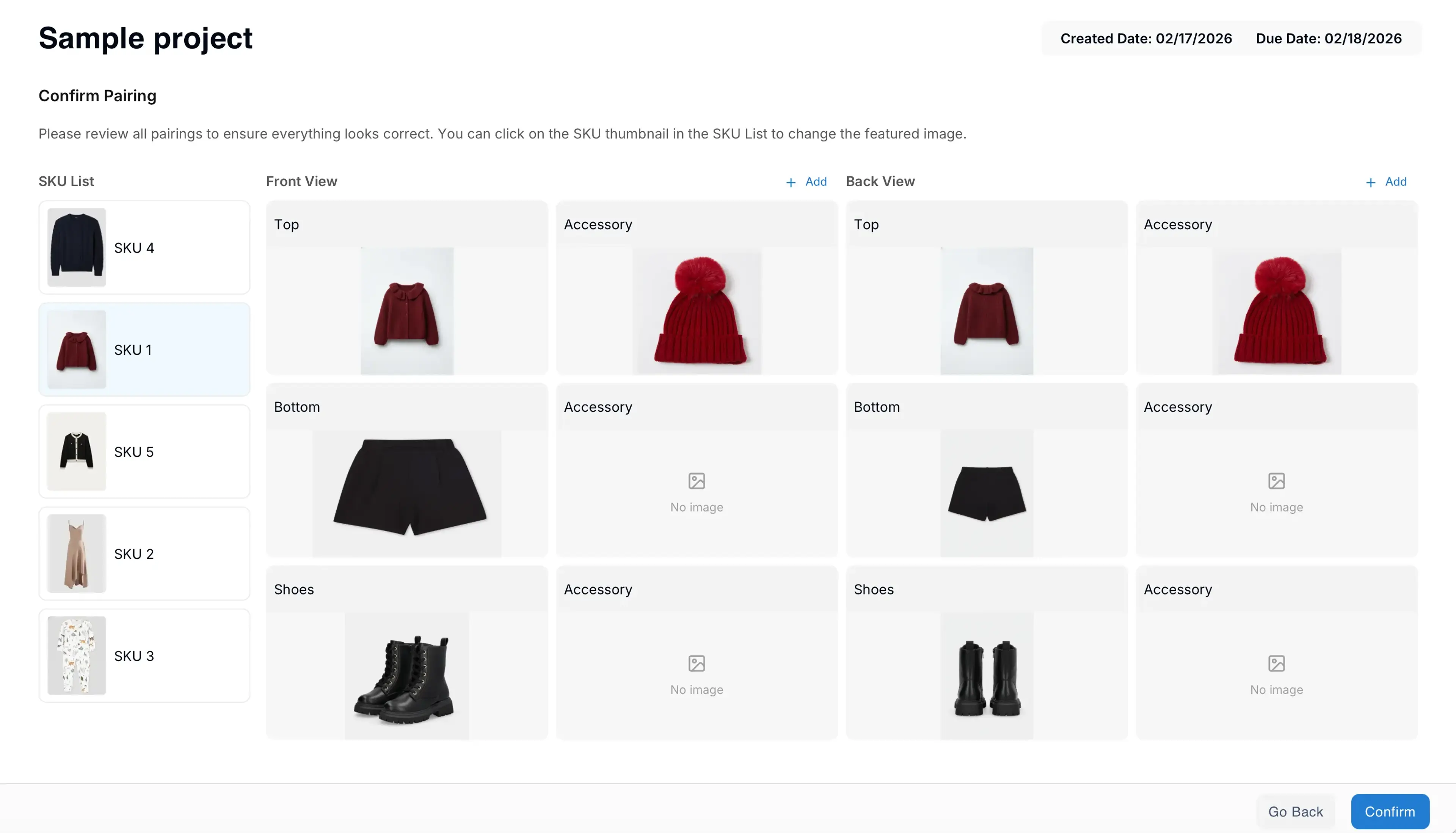 Confirm Garment Pairing
