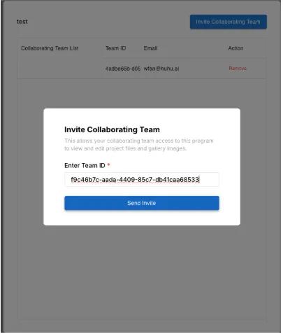 Enter collaborating team ID