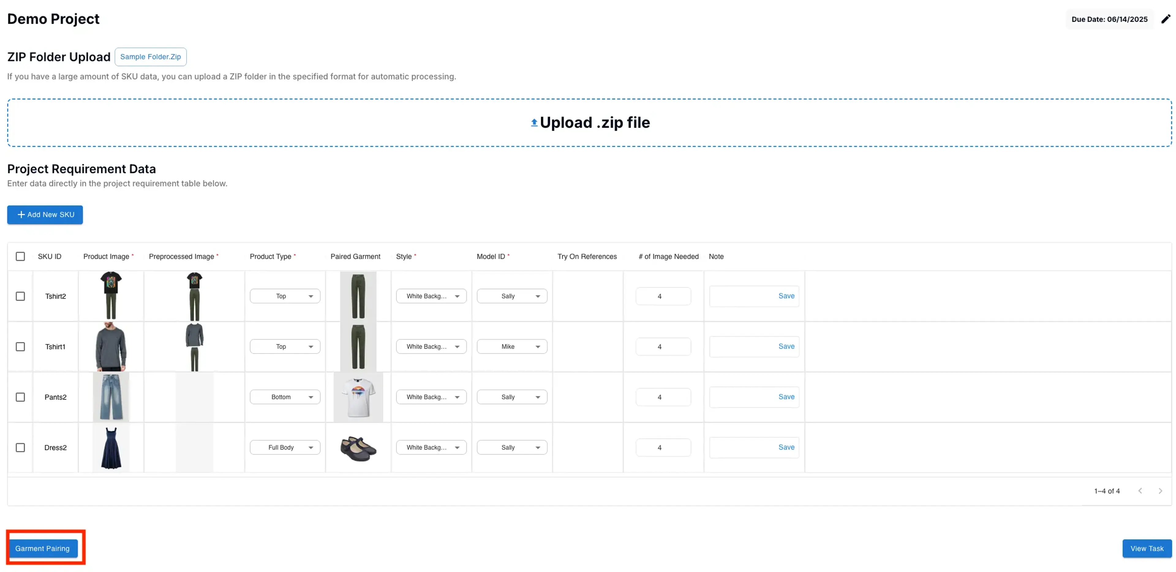 Garment Pairing Entry