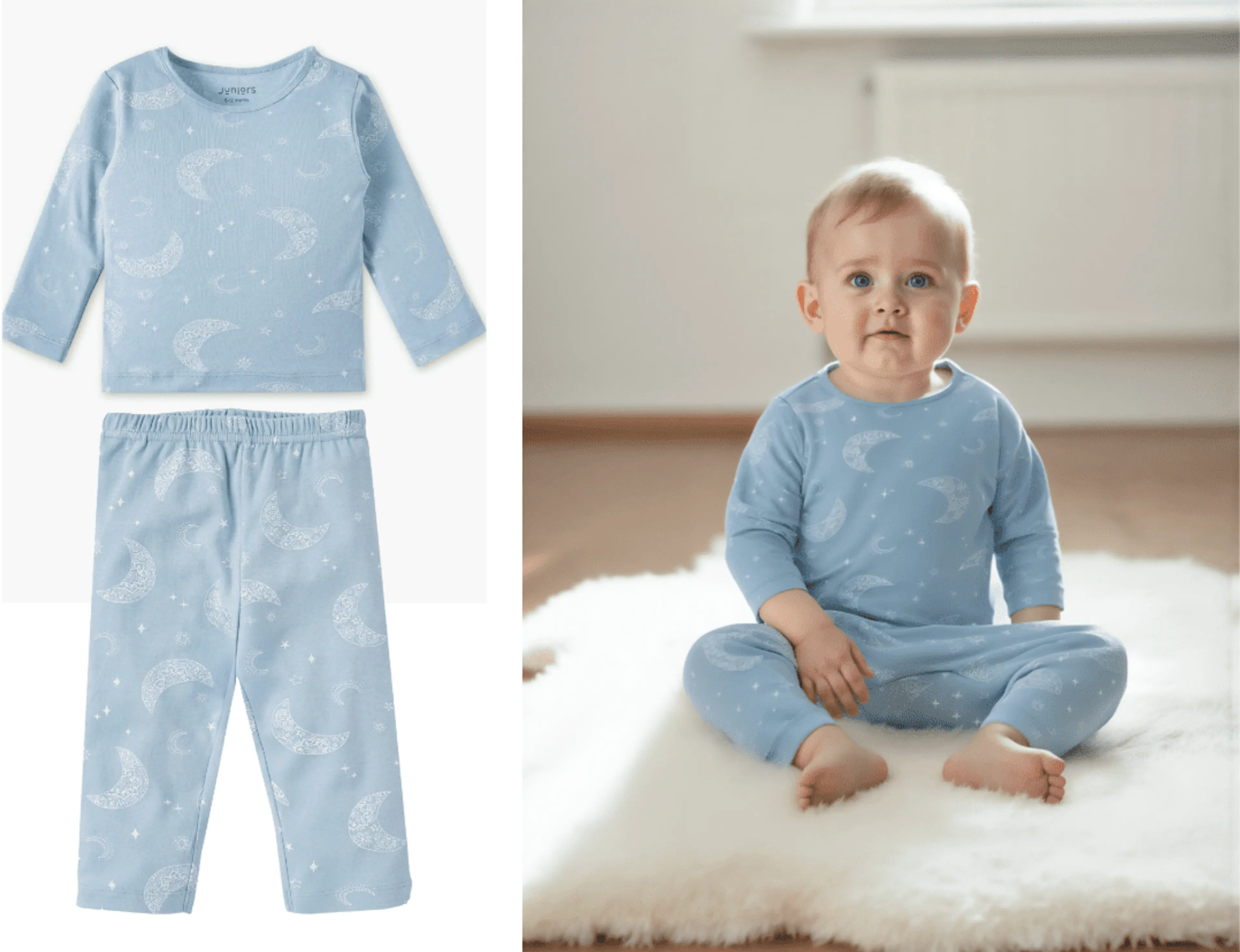cute ai baby model in blue clothes