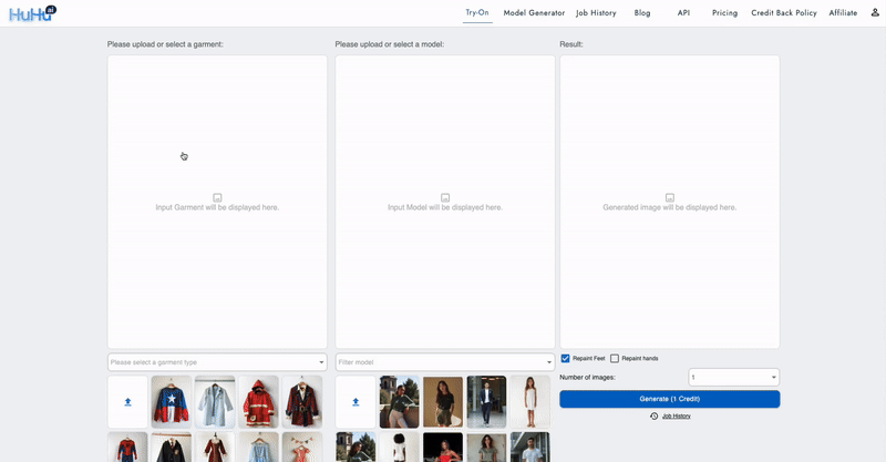 put clothing on a model using ai with HuHu AI