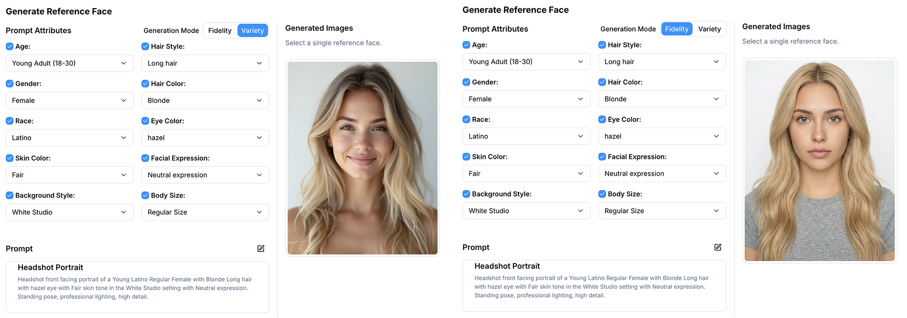 Different modes of face reference generation
