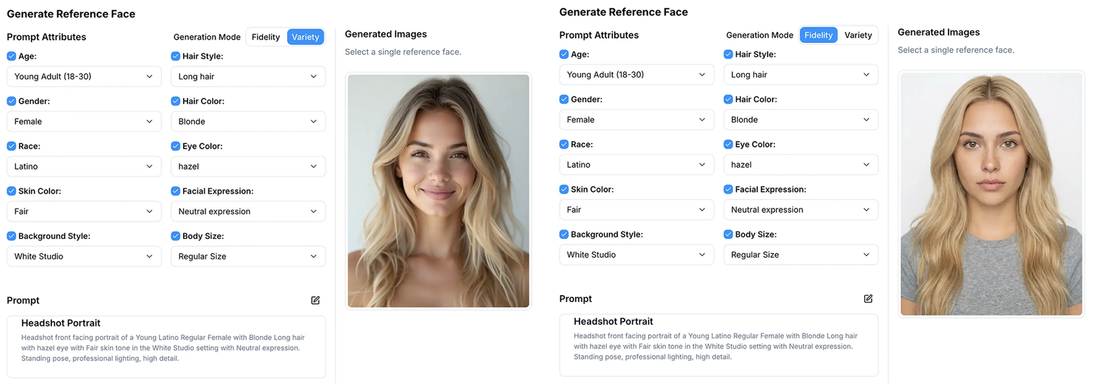 Different modes of face reference generation