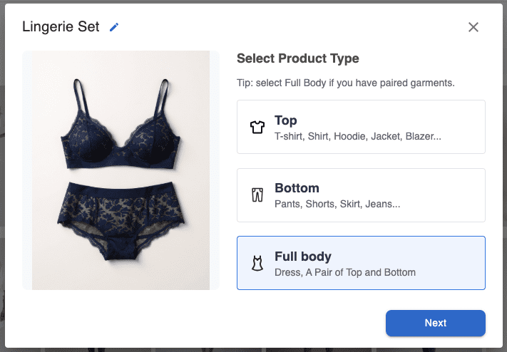 Upload your lingerie product image