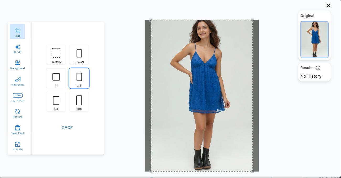 Crop tool in HuHu AI image editor