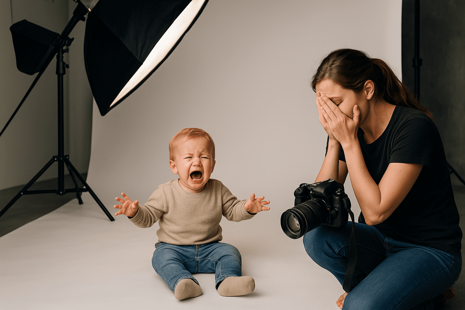 toddler during a photoshoot nap time chaos