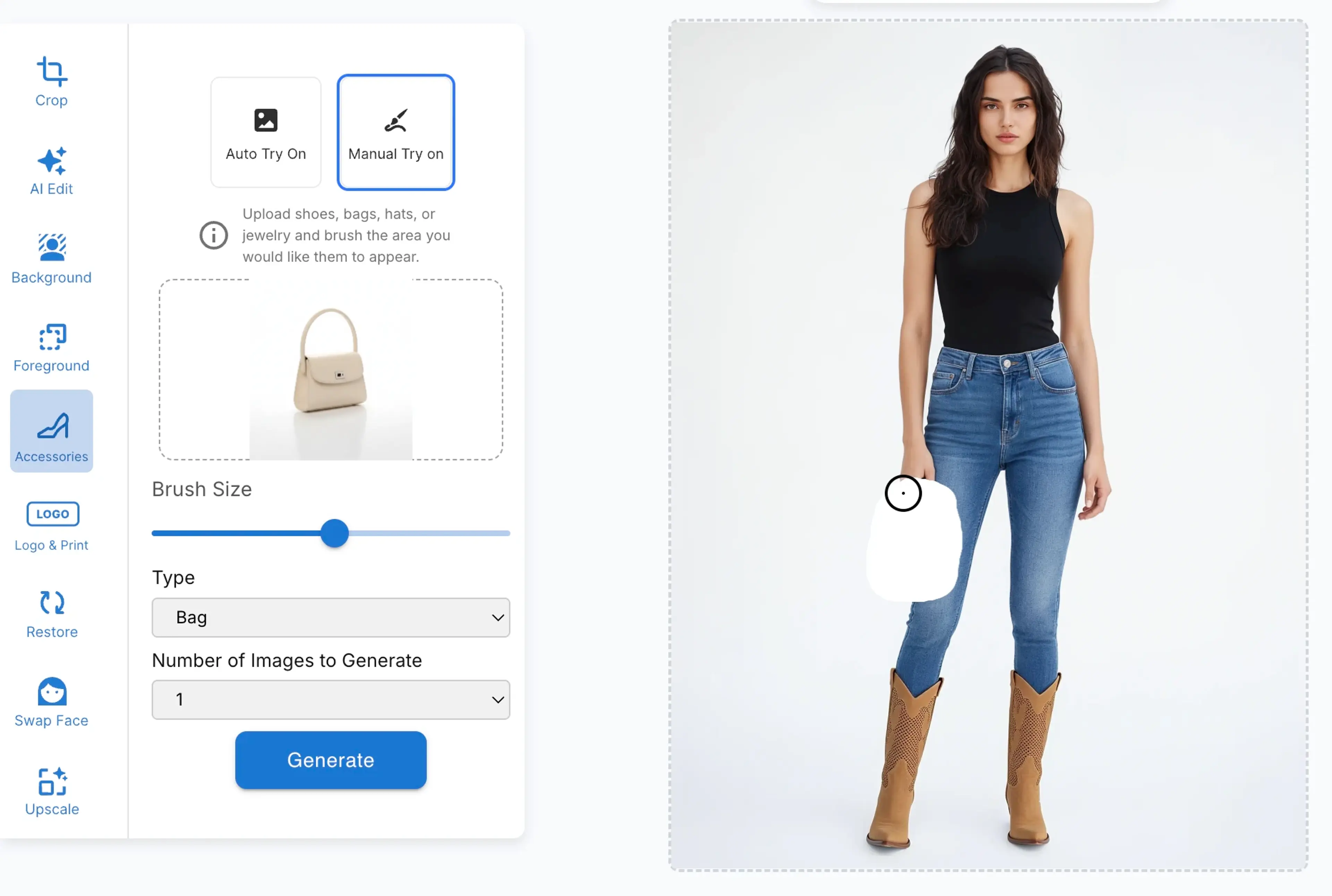 Masking bag area for try-on