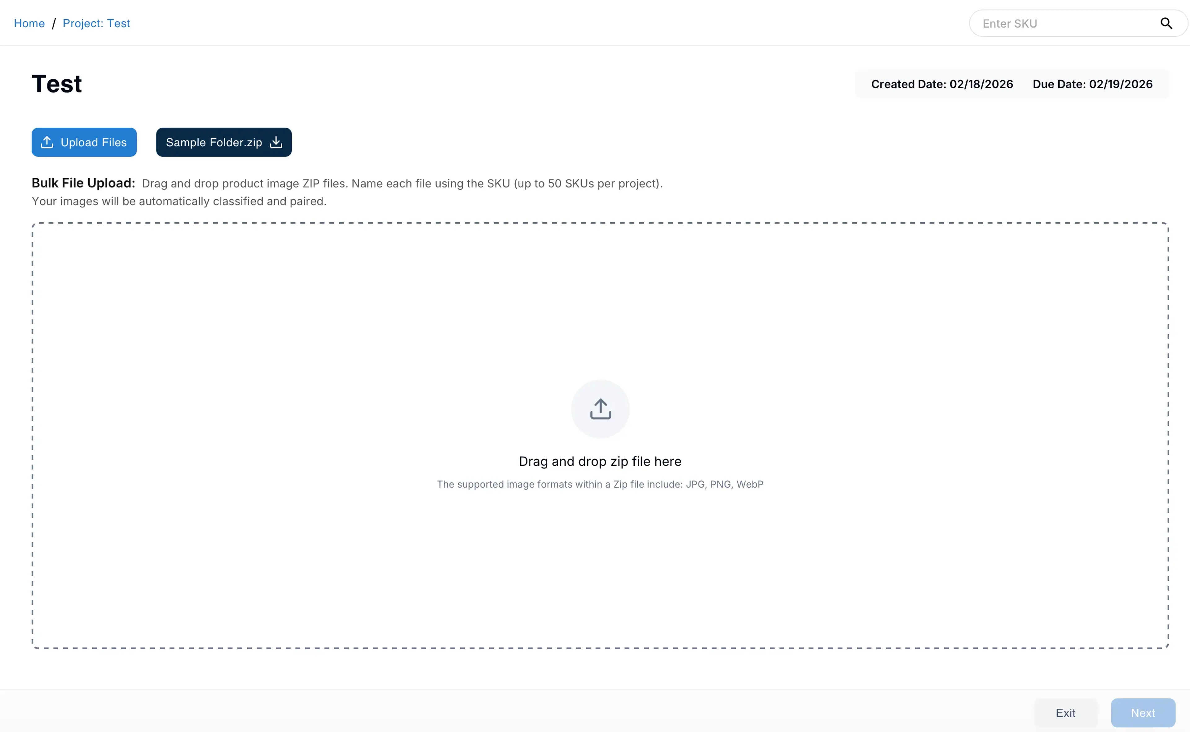 Upload SKU Files screen