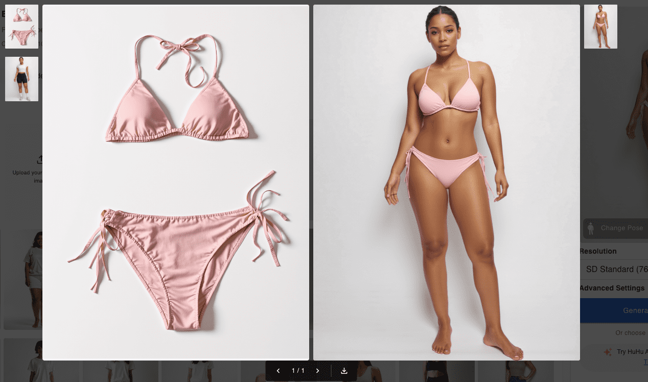 Generate on-model bikini photos