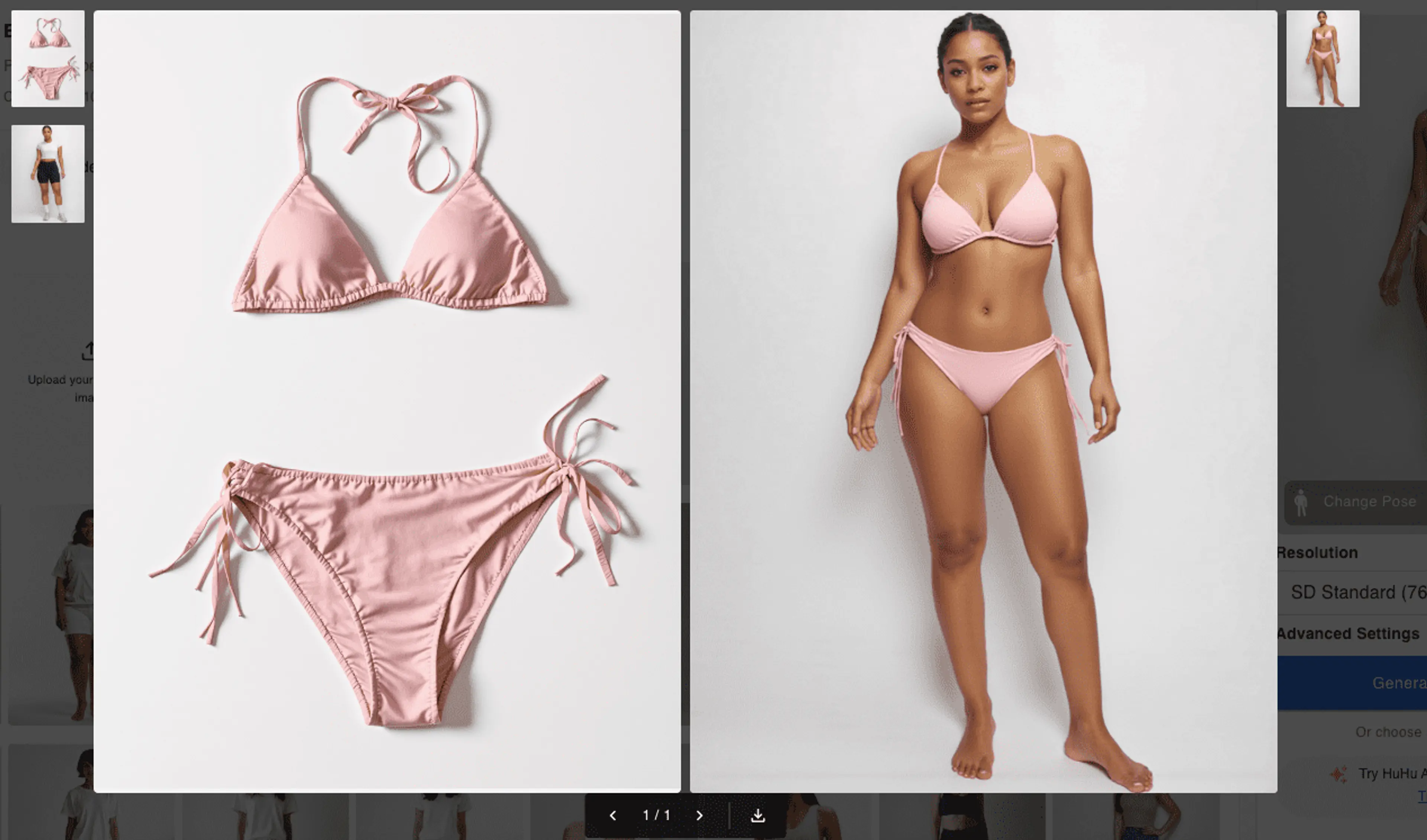 Generate on-model bikini photos