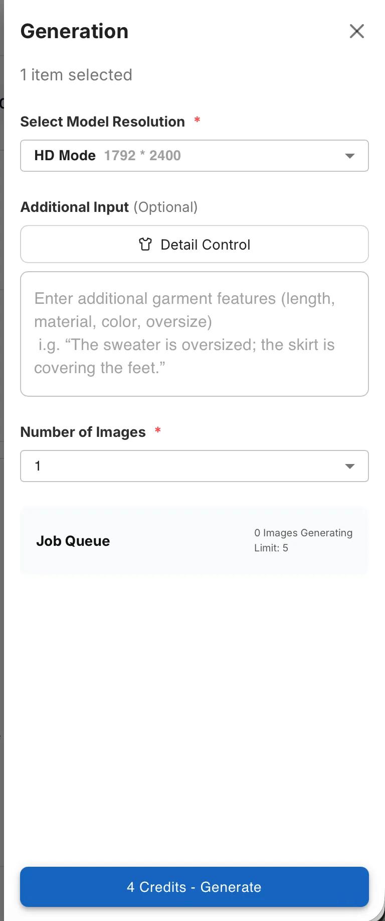 Generation parameter drawer