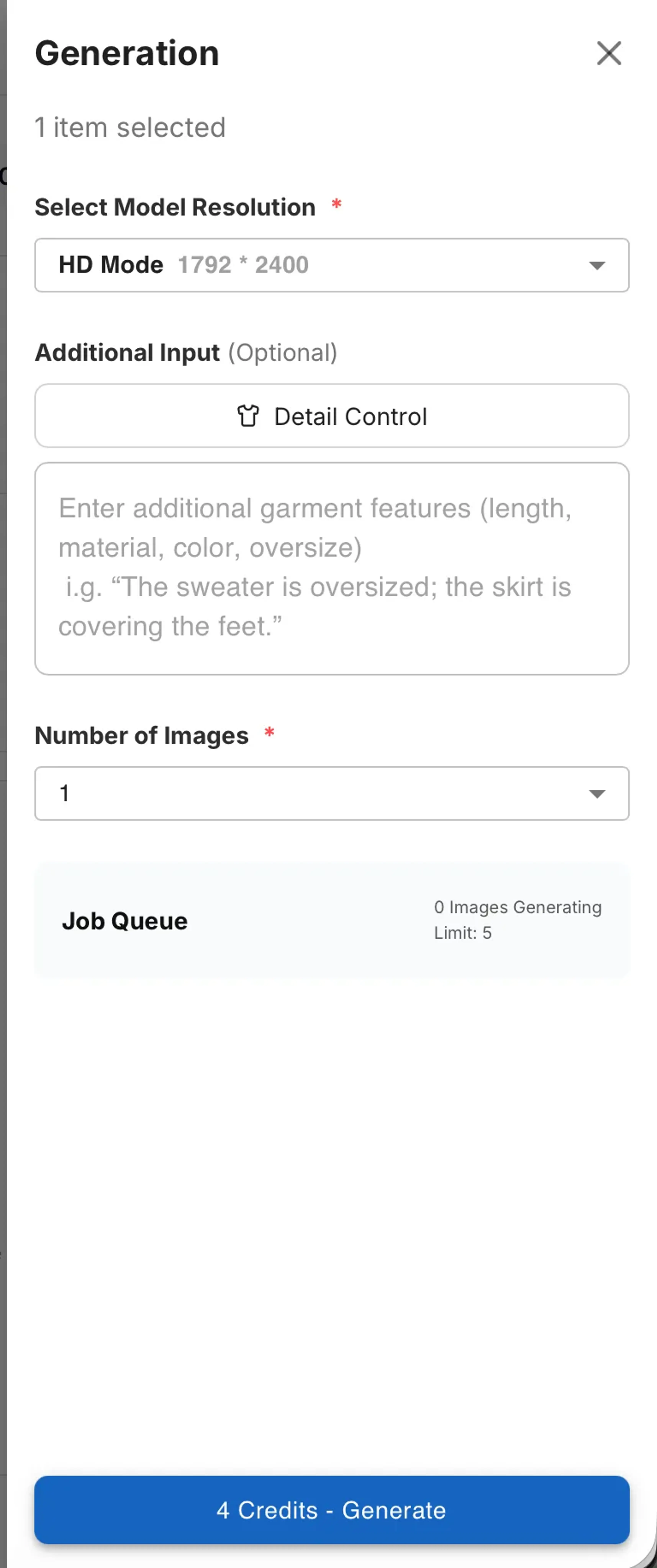 Generation parameter drawer