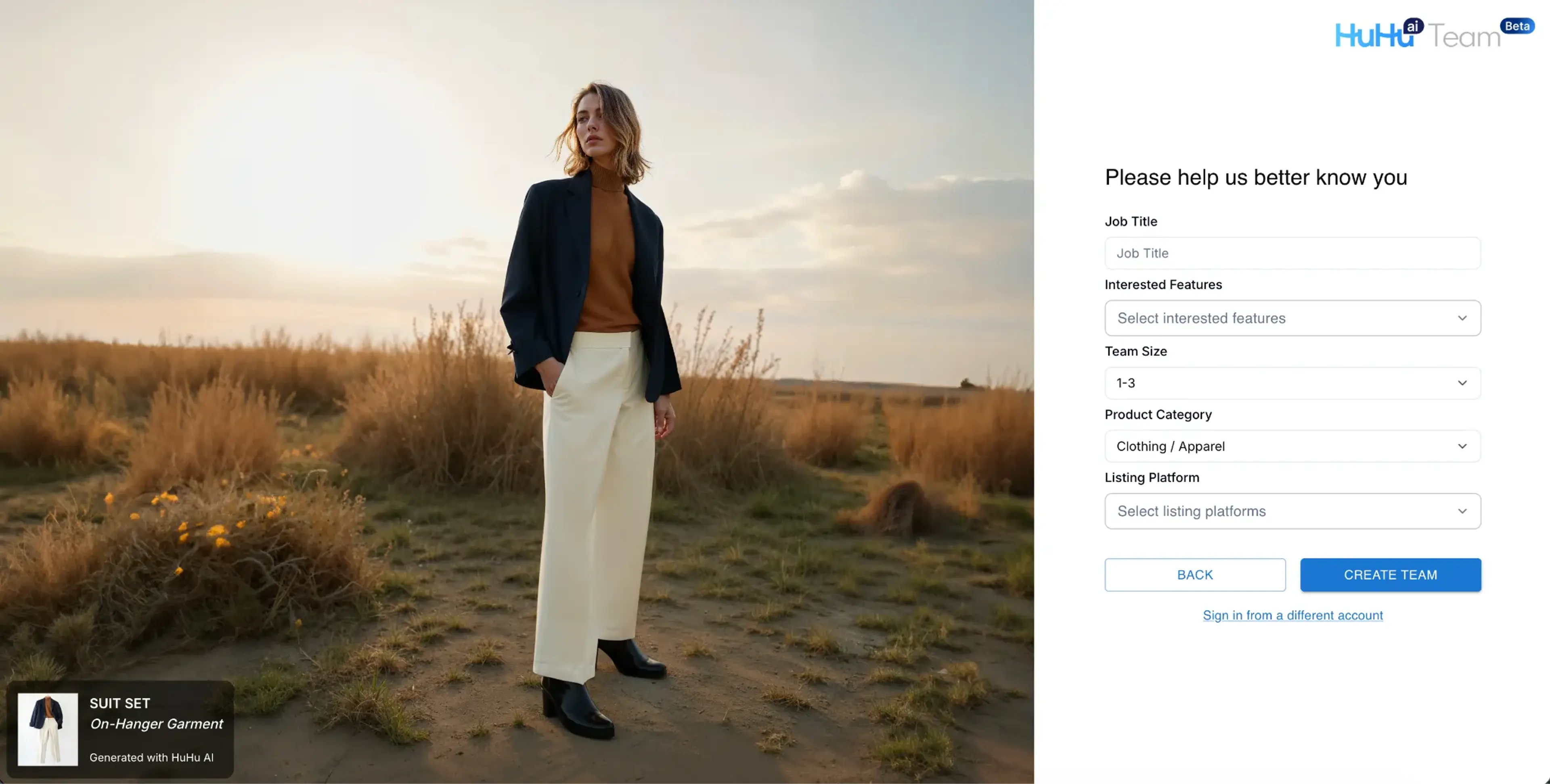 Team creation form page 2