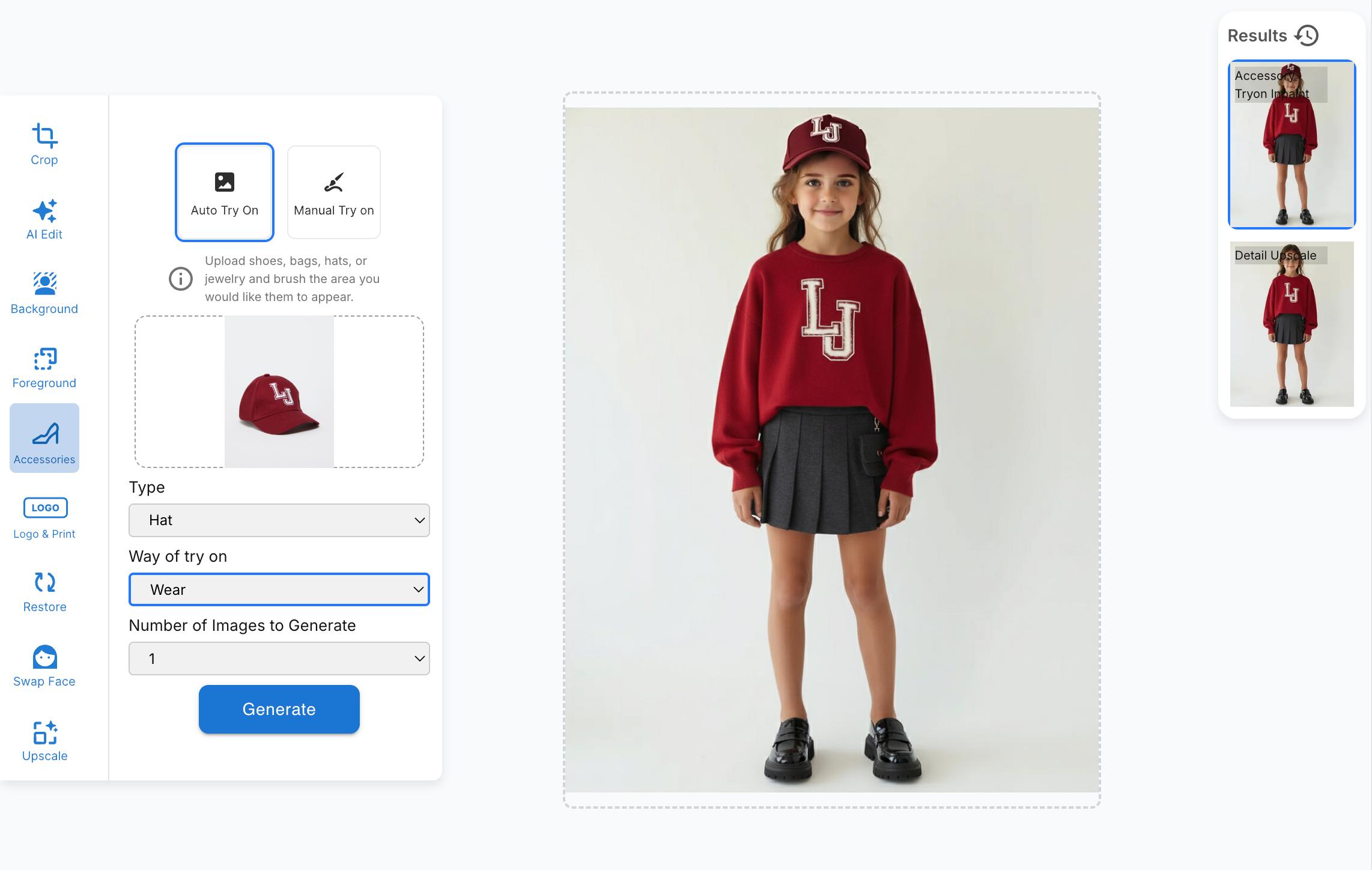 Accessory try-on feature overview in HuHu AI