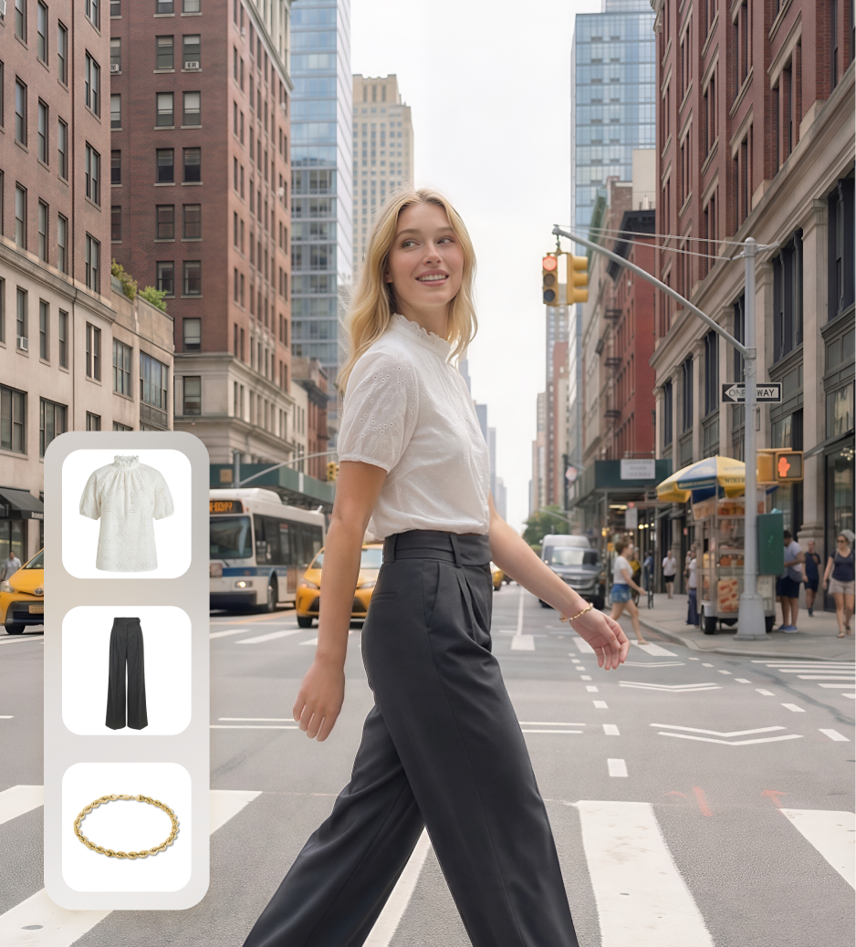 AI-generated fashion outfit displayed on a virtual model