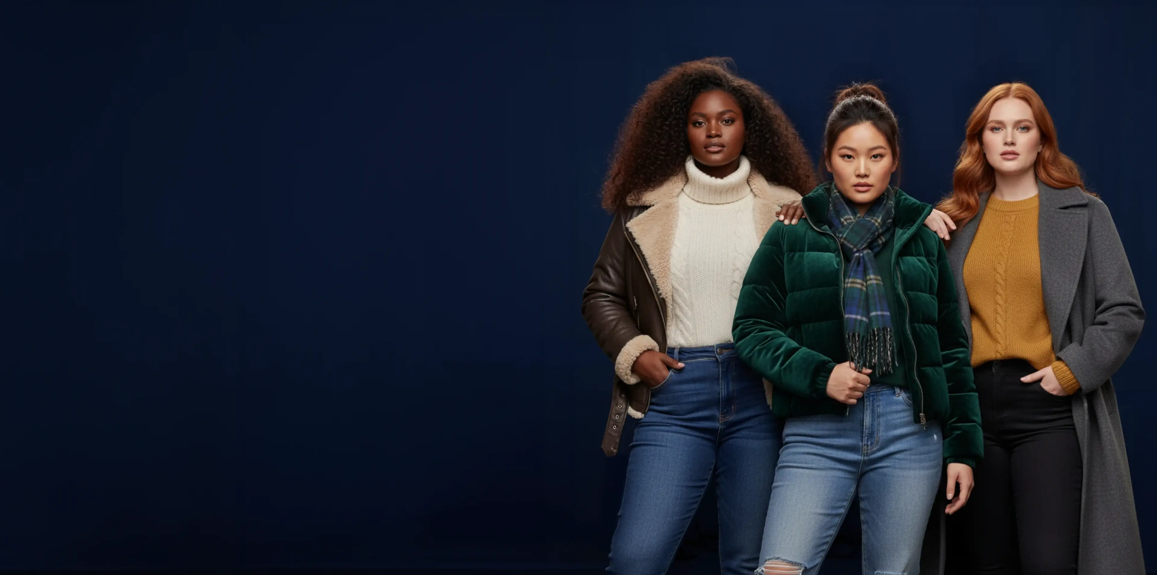 Diverse AI-generated plus size models showcasing clothing