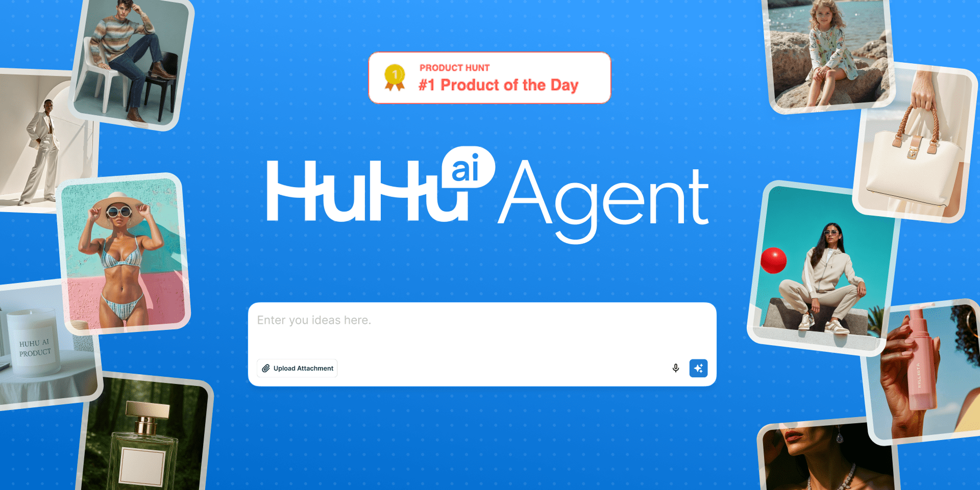 huhu ai agent with 1st place product hunt badge