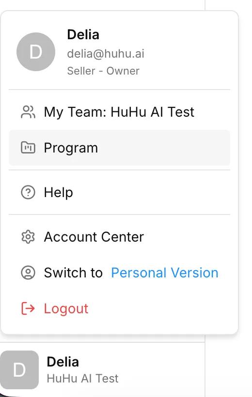 Navigate to program page from account menu
