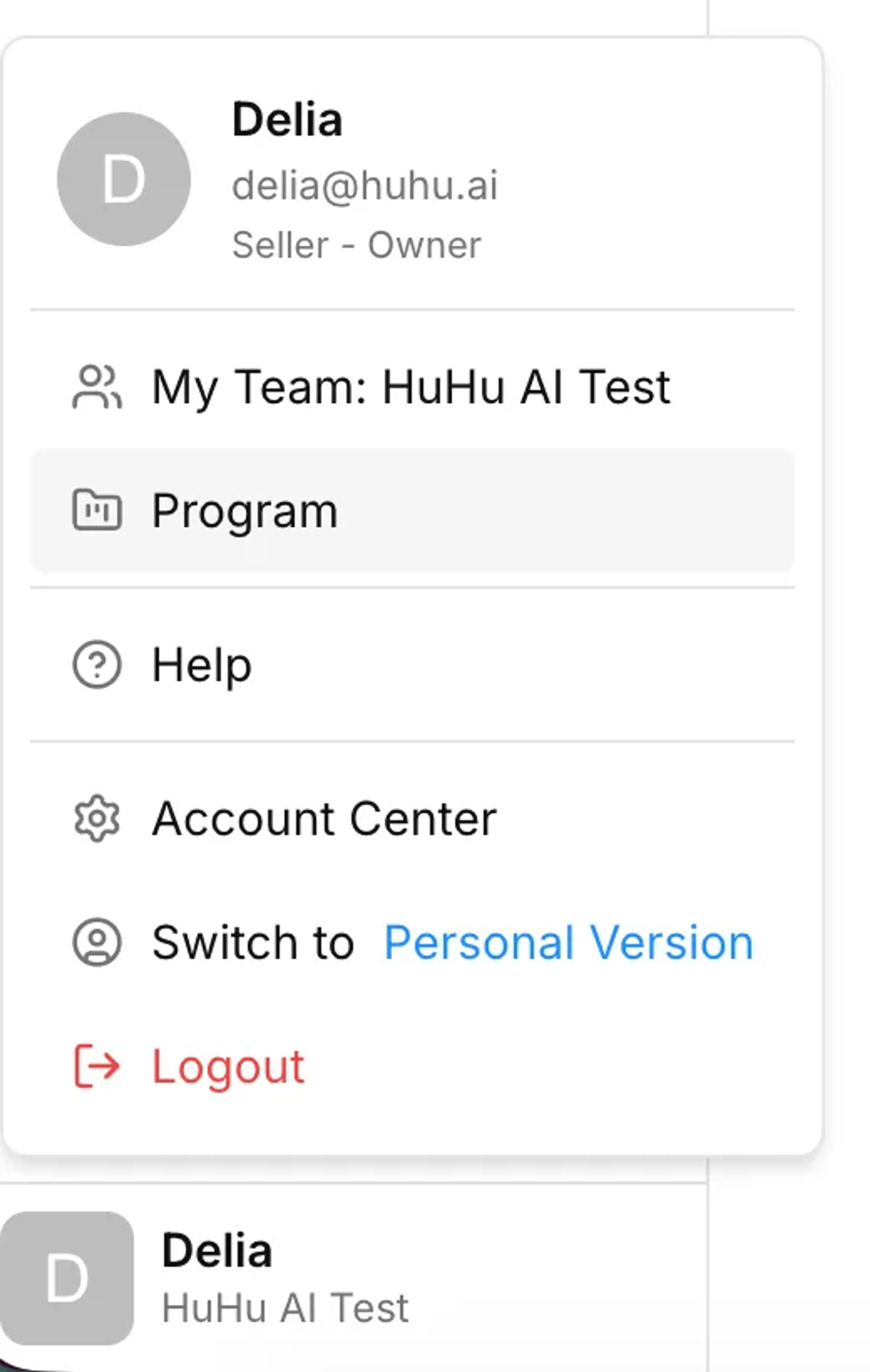 Navigate to program page from account menu
