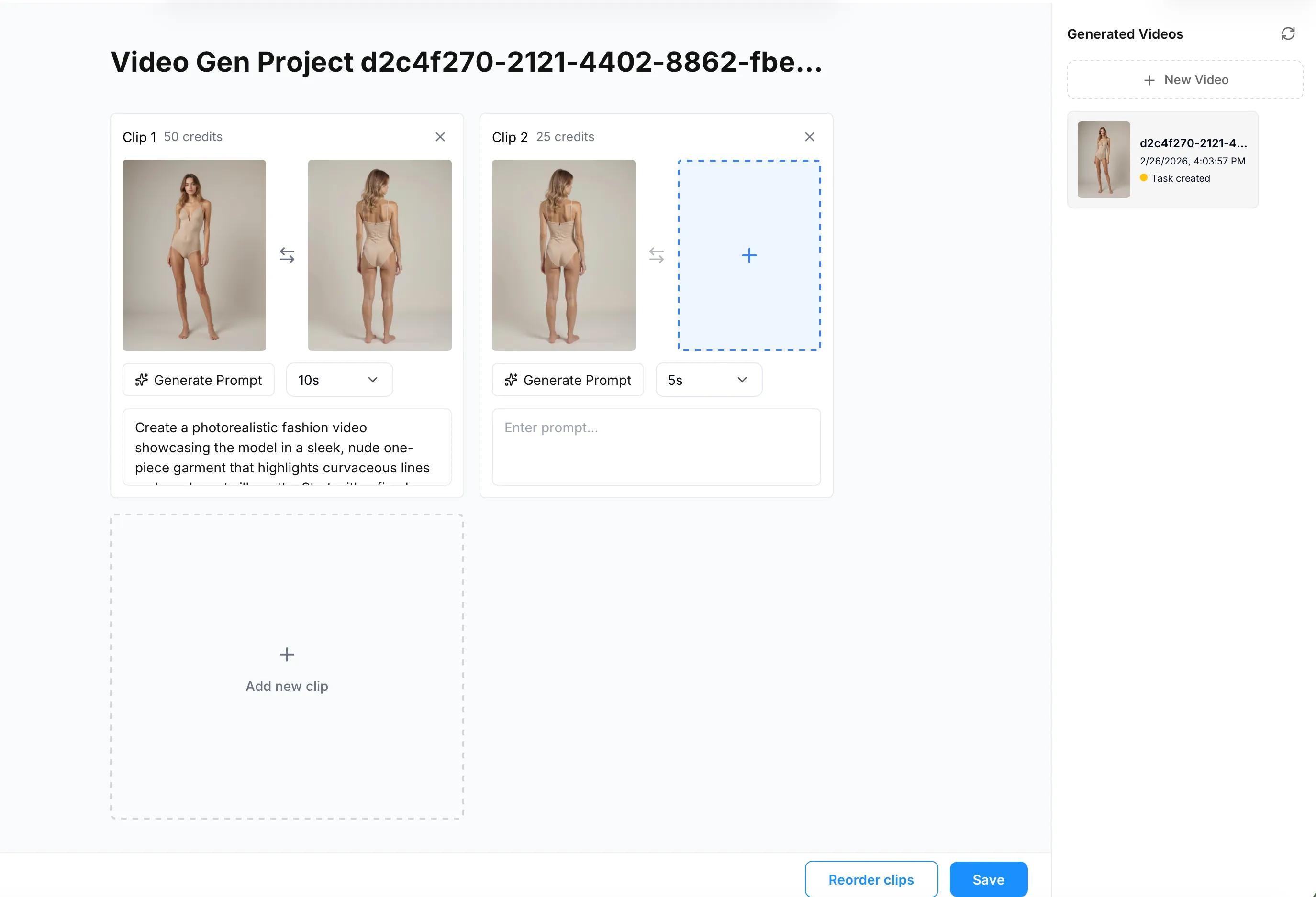 Add new clip to video project