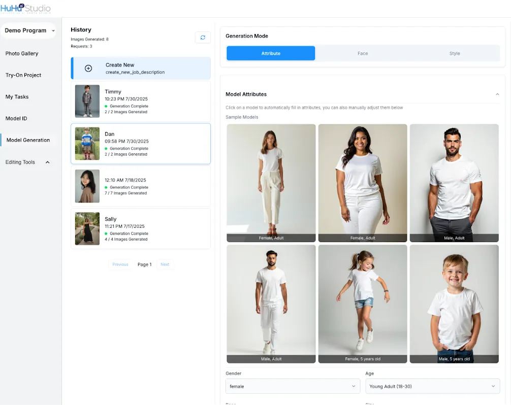Model generation attribute tab