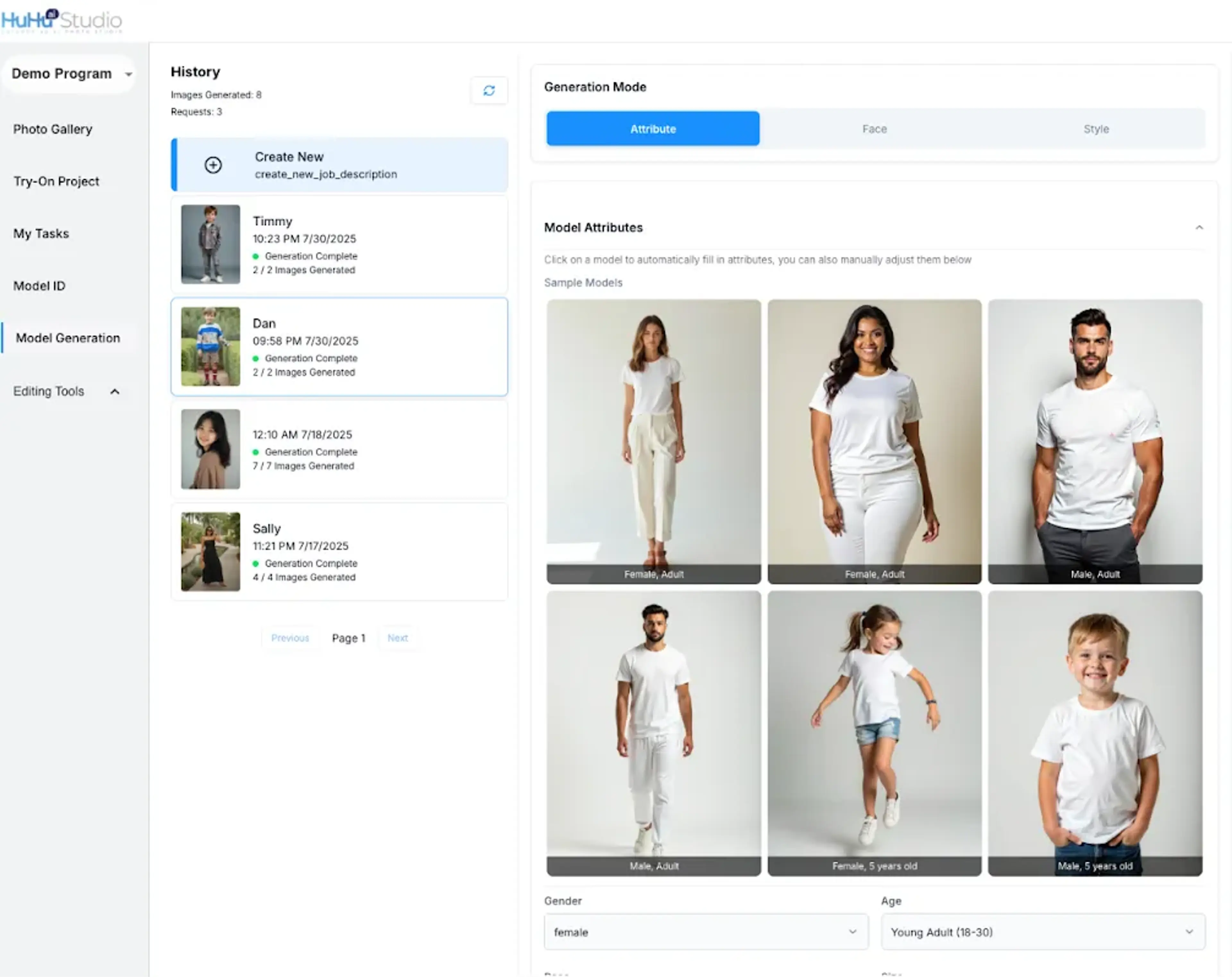 Model generation attribute tab