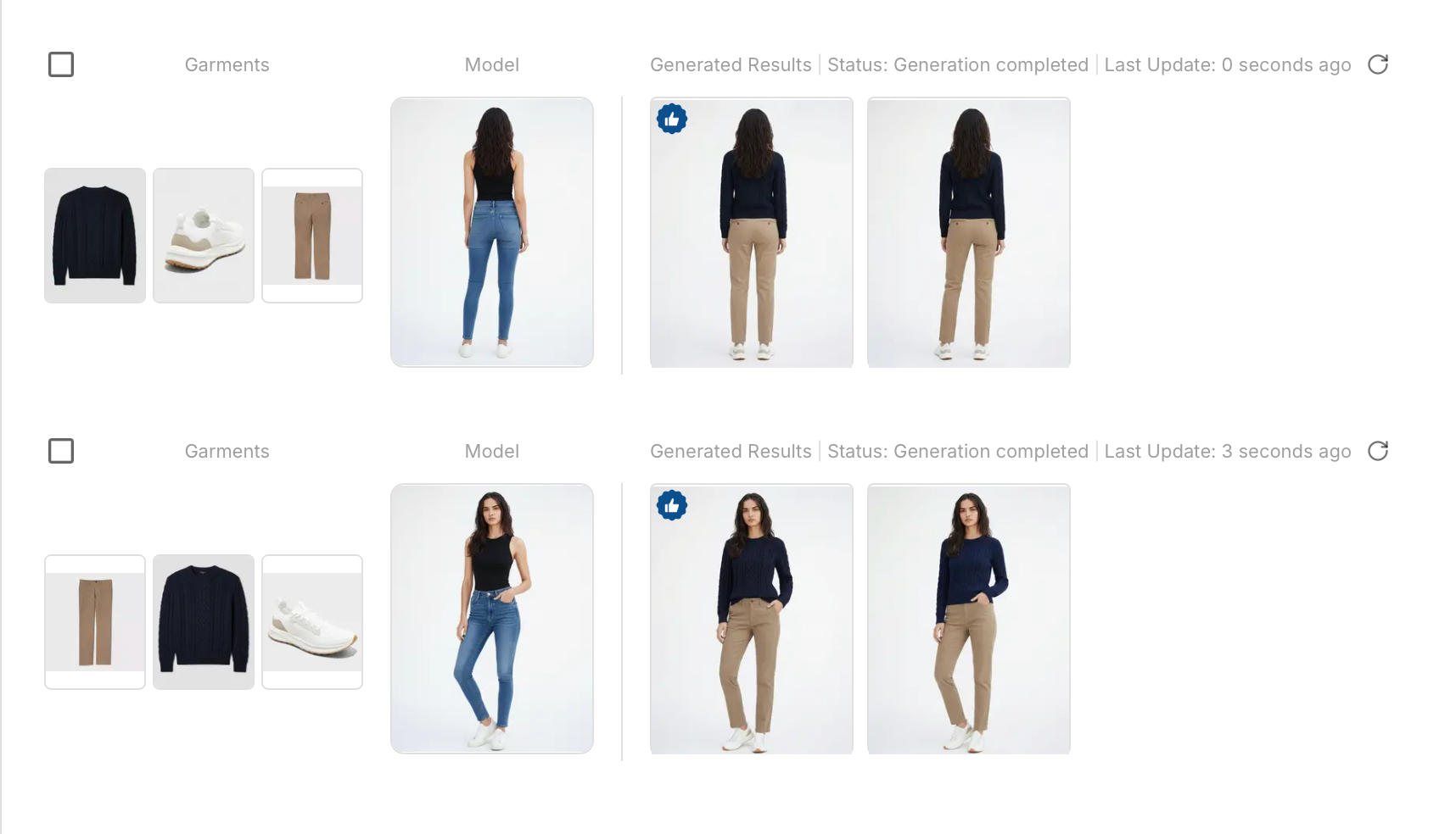 Recommended results for bulk try on