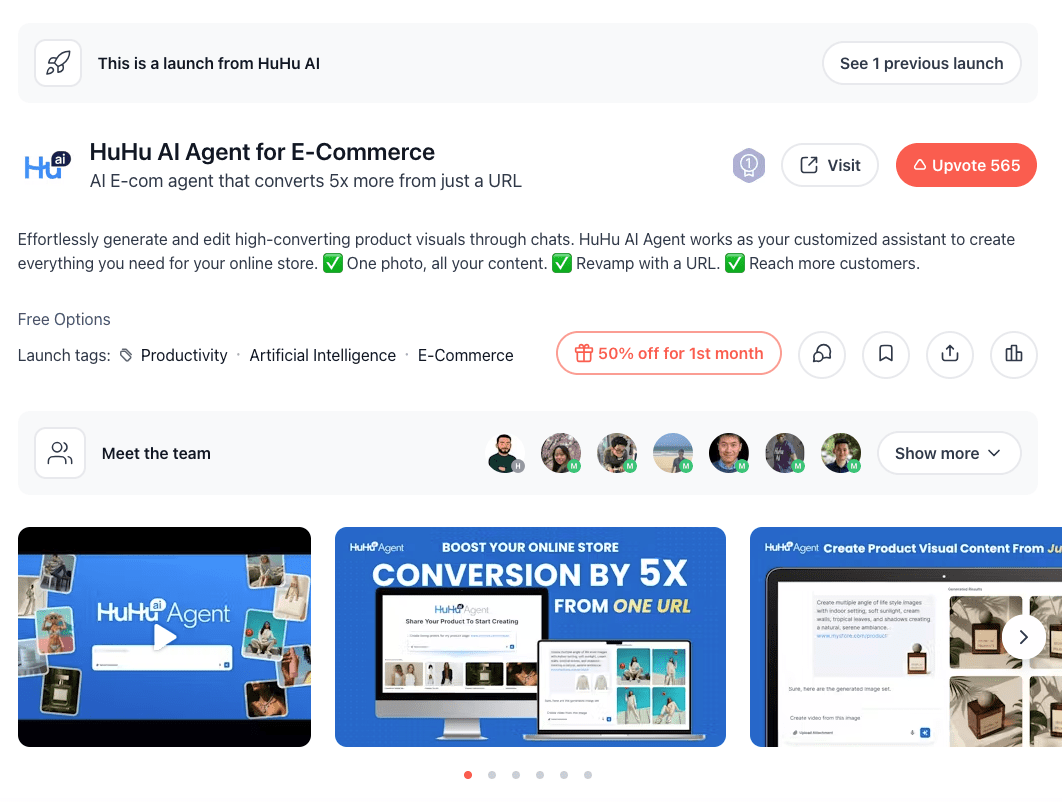 huhu ai agent on product hunt