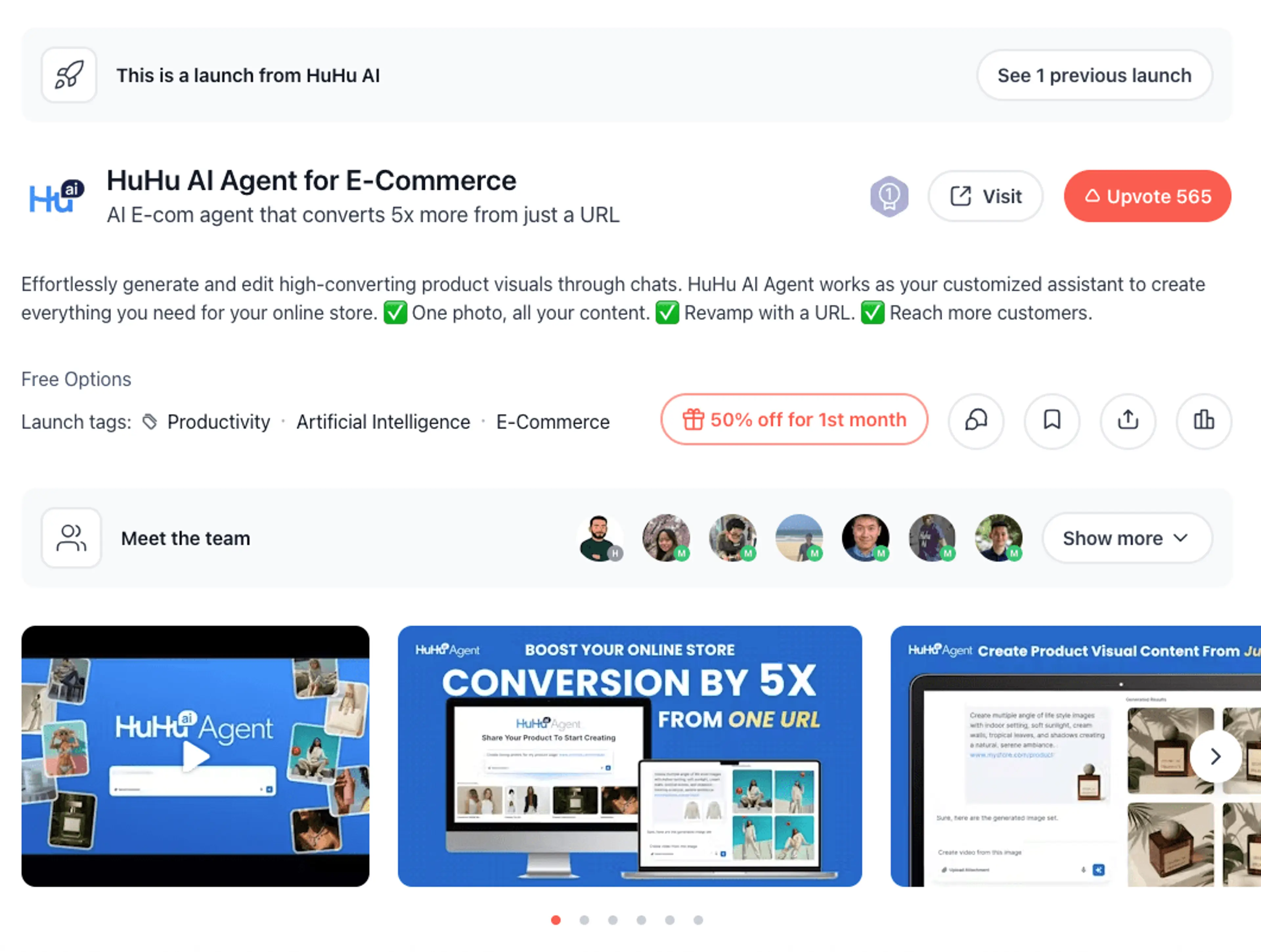 huhu ai agent on product hunt