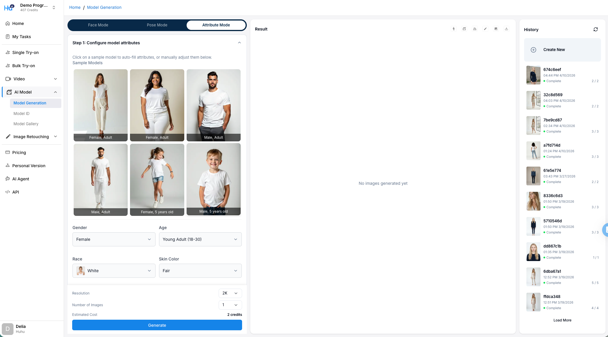 Select the Attribute tab in model generation