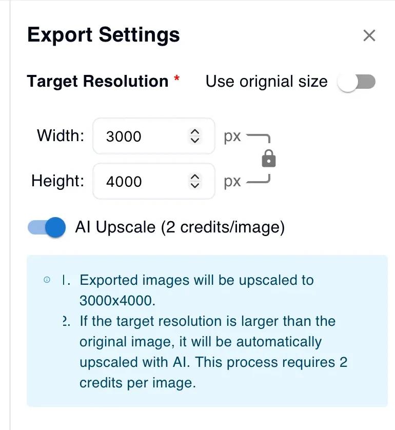 Expected Resolution with AI Upscale