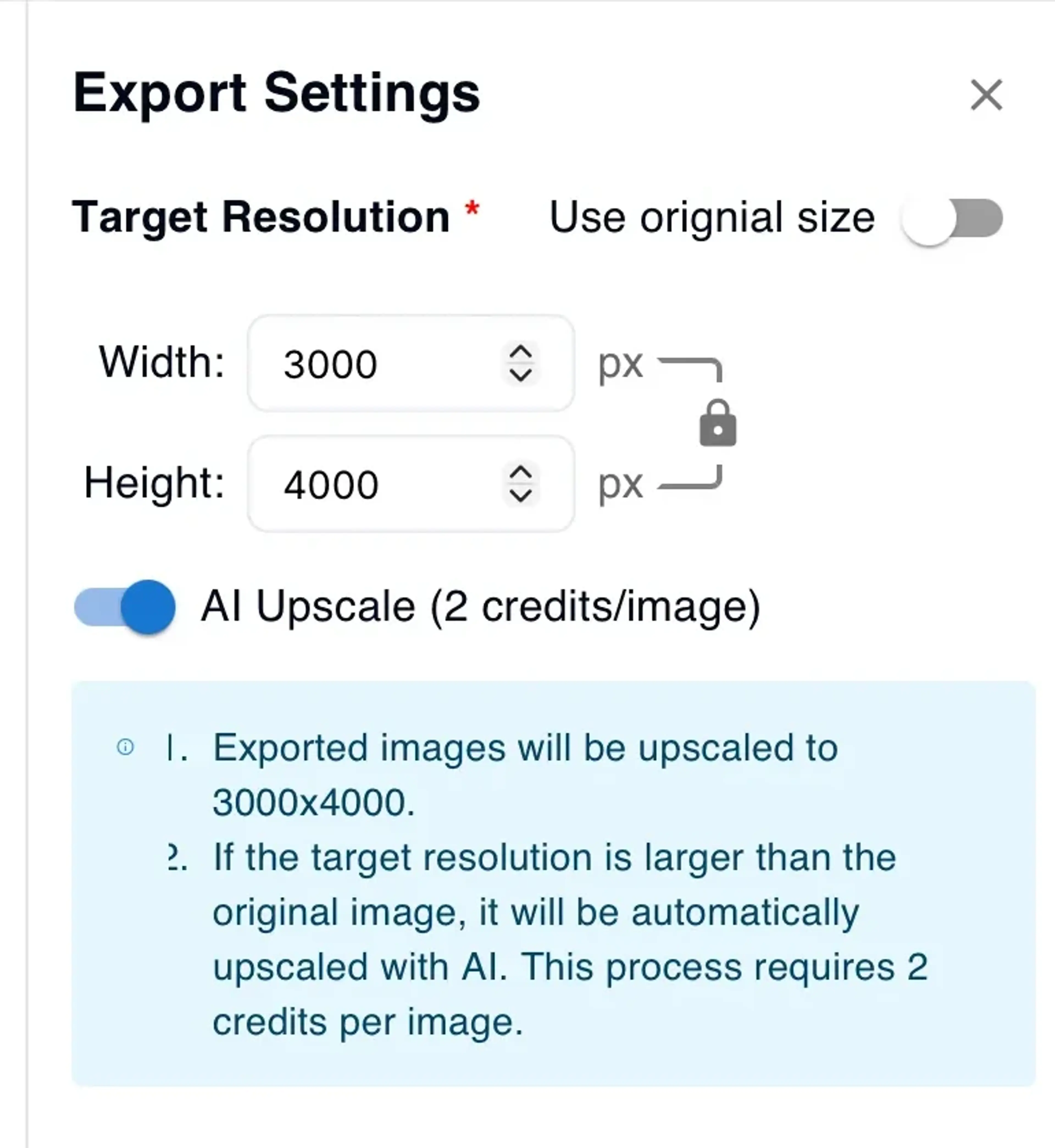 Expected Resolution with AI Upscale