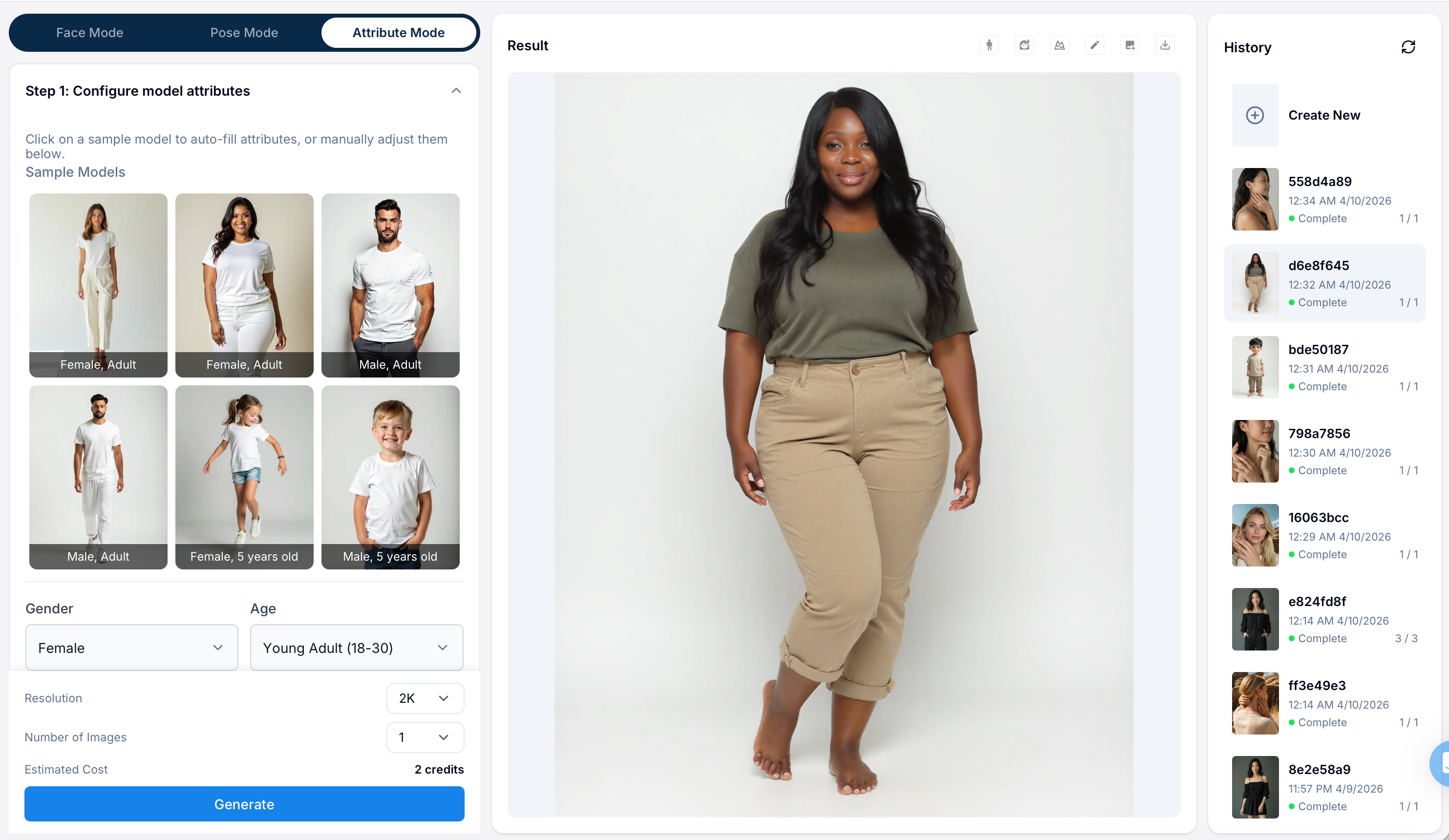 Job history showing task status and results