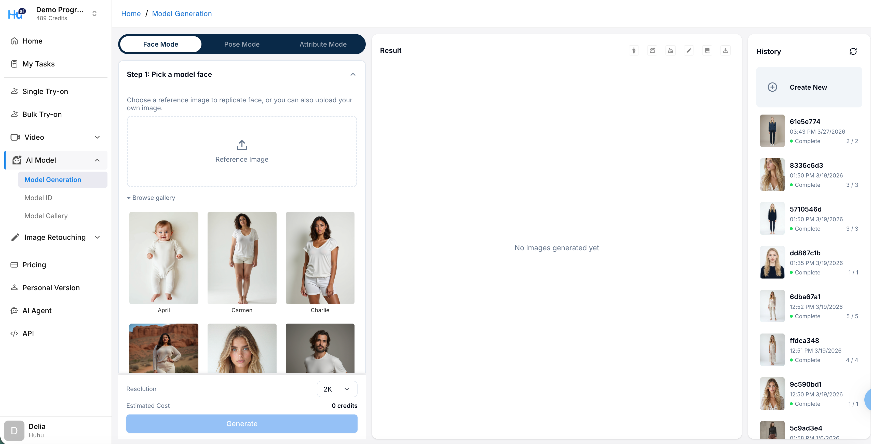 Select the Face tab in model generation
