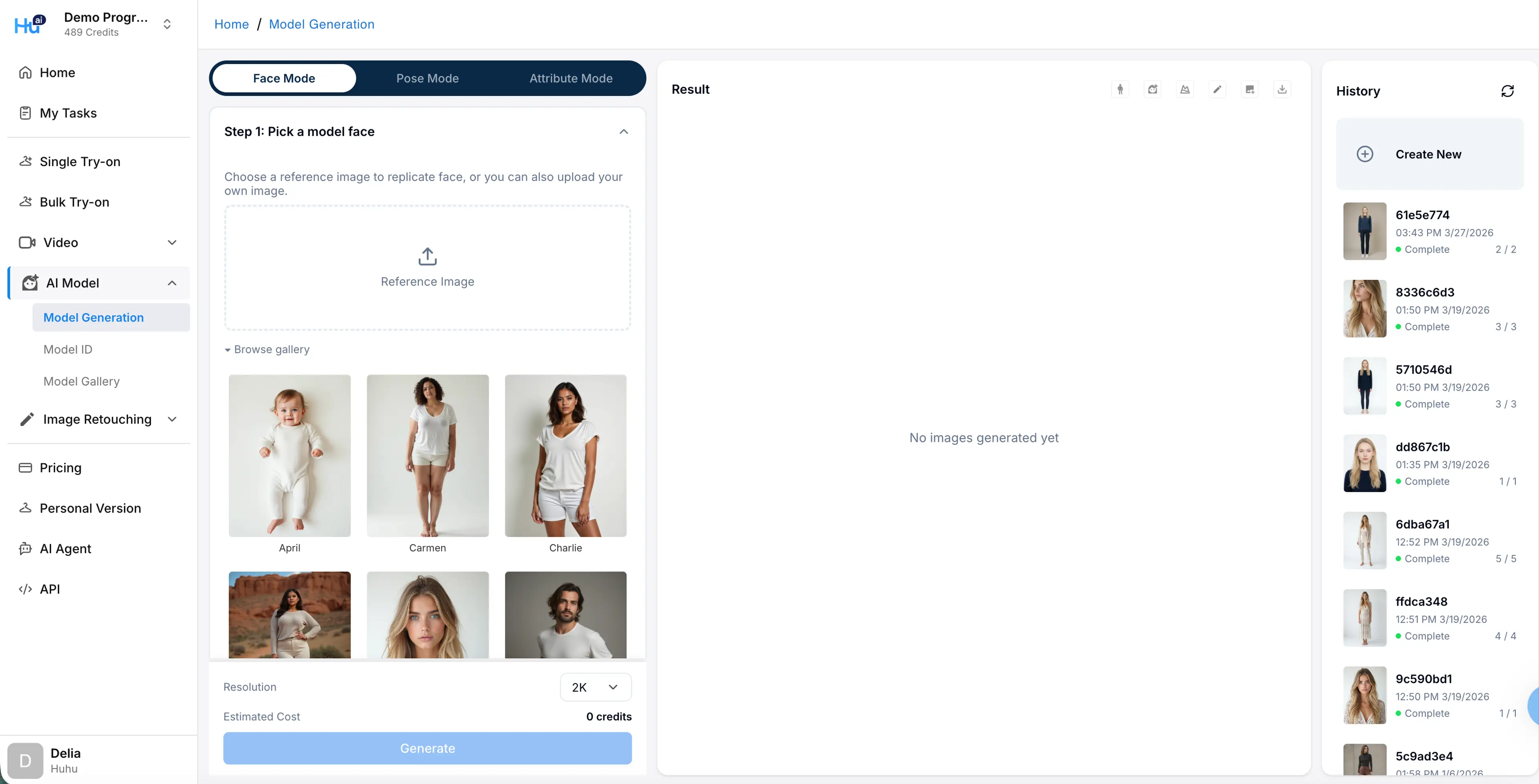 Select the Face tab in model generation