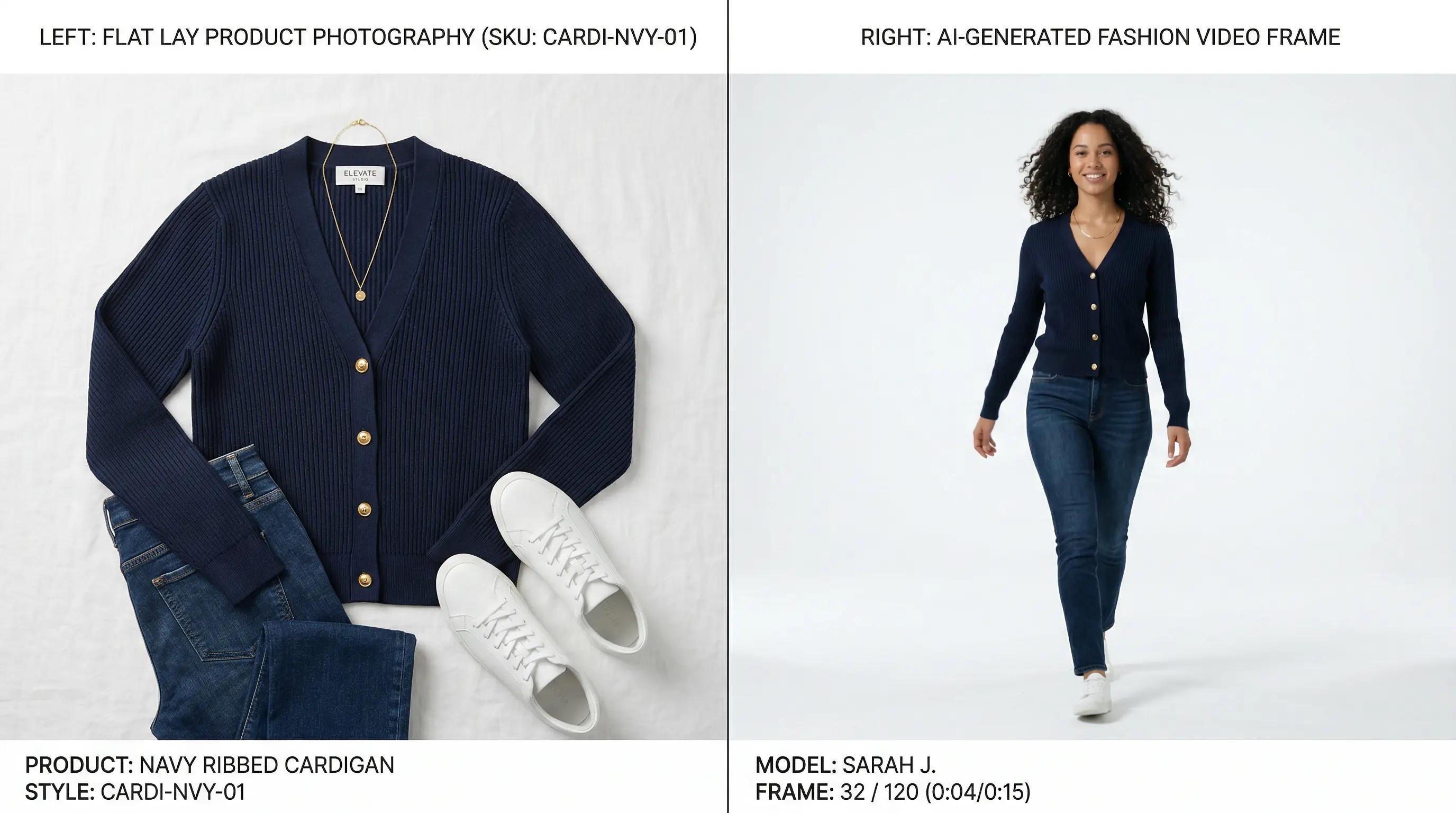 Flat lay clothing to on-model video generation