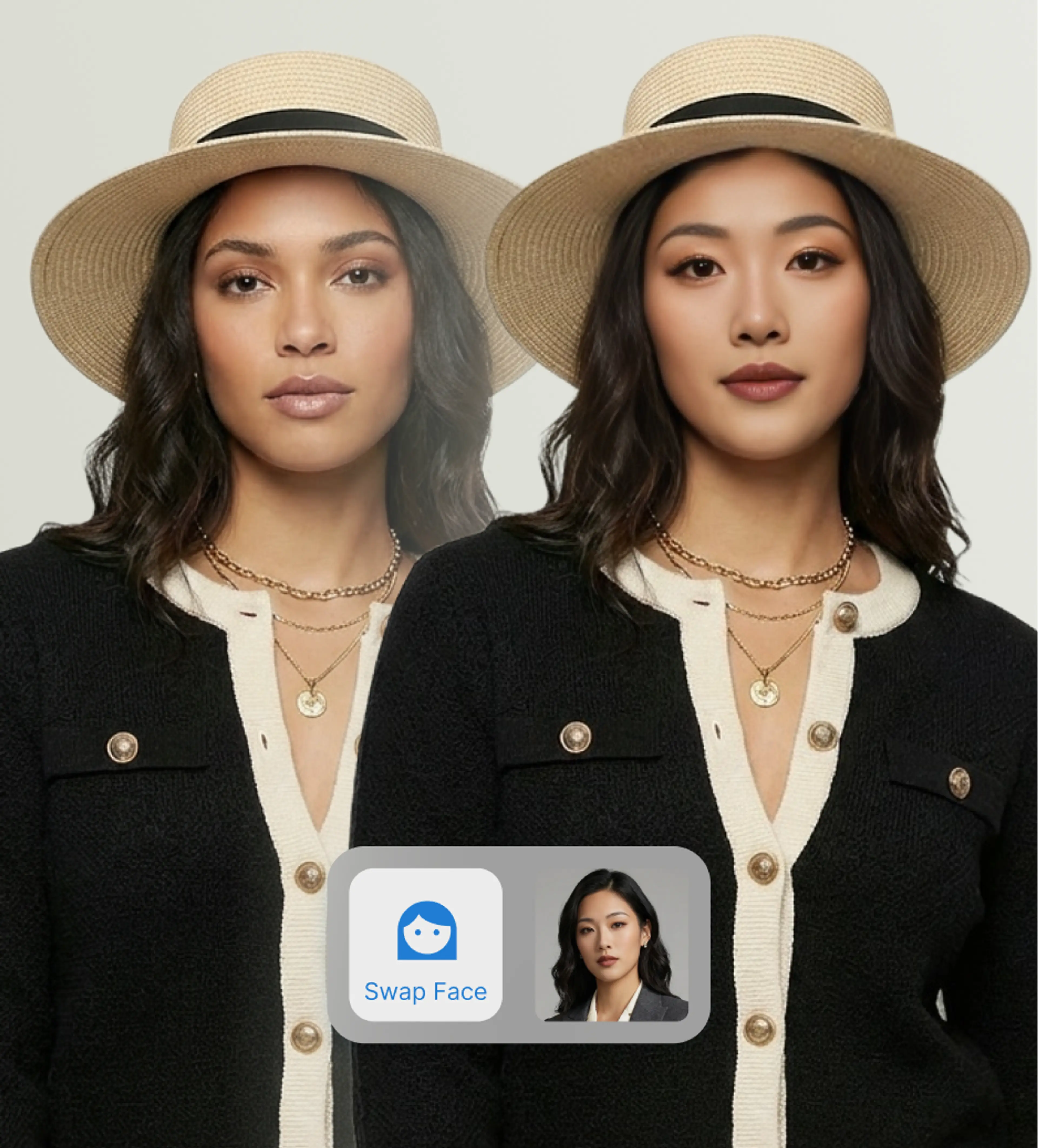 AI face swap result showing natural model diversification