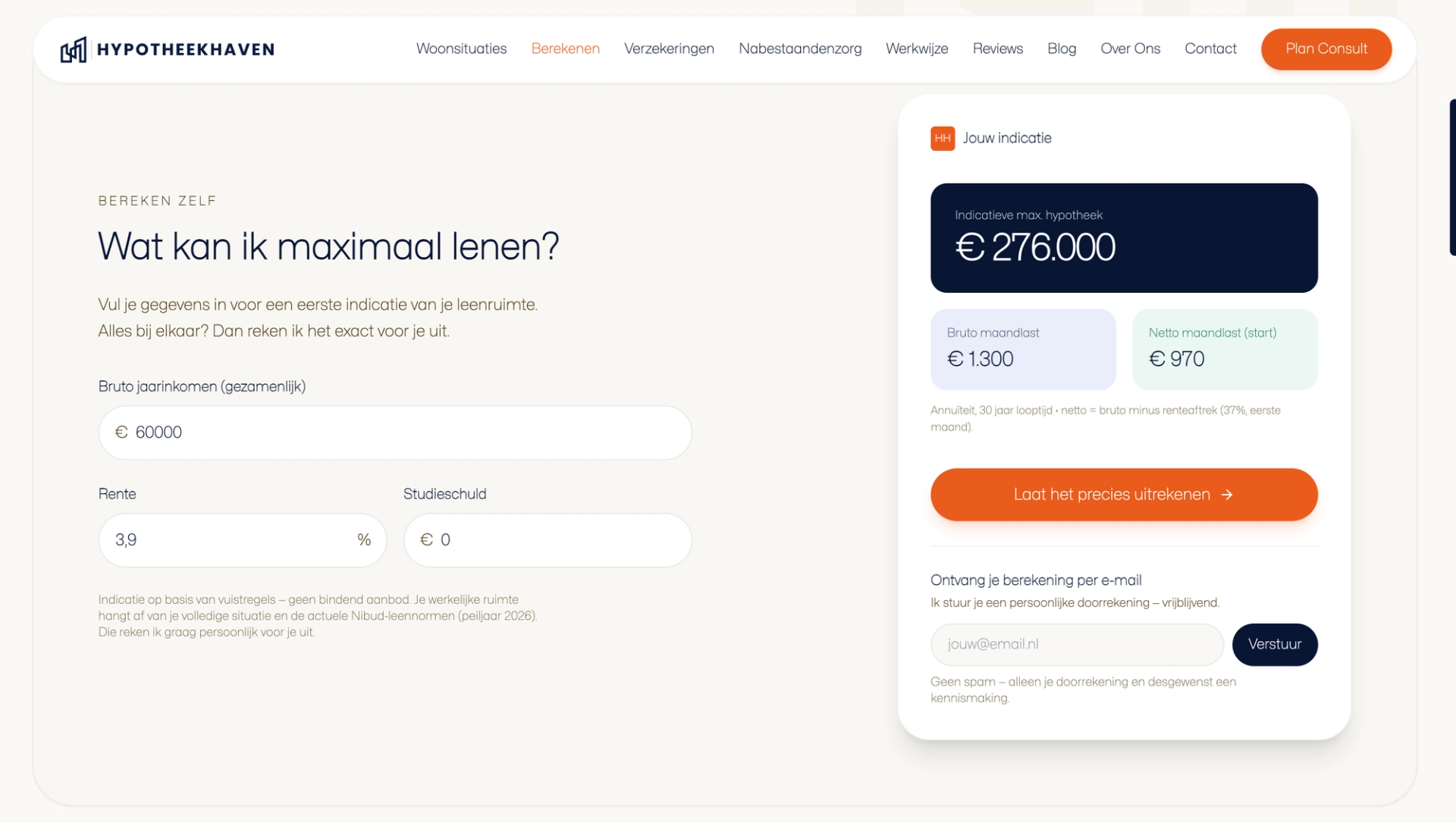 Scherm van hypotheekhaven.nl