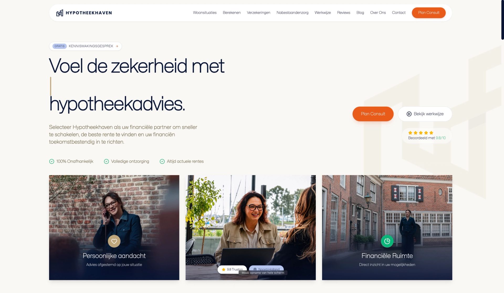 De hero van hypotheekhaven.nl met de belofte van onafhankelijk hypotheekadvies