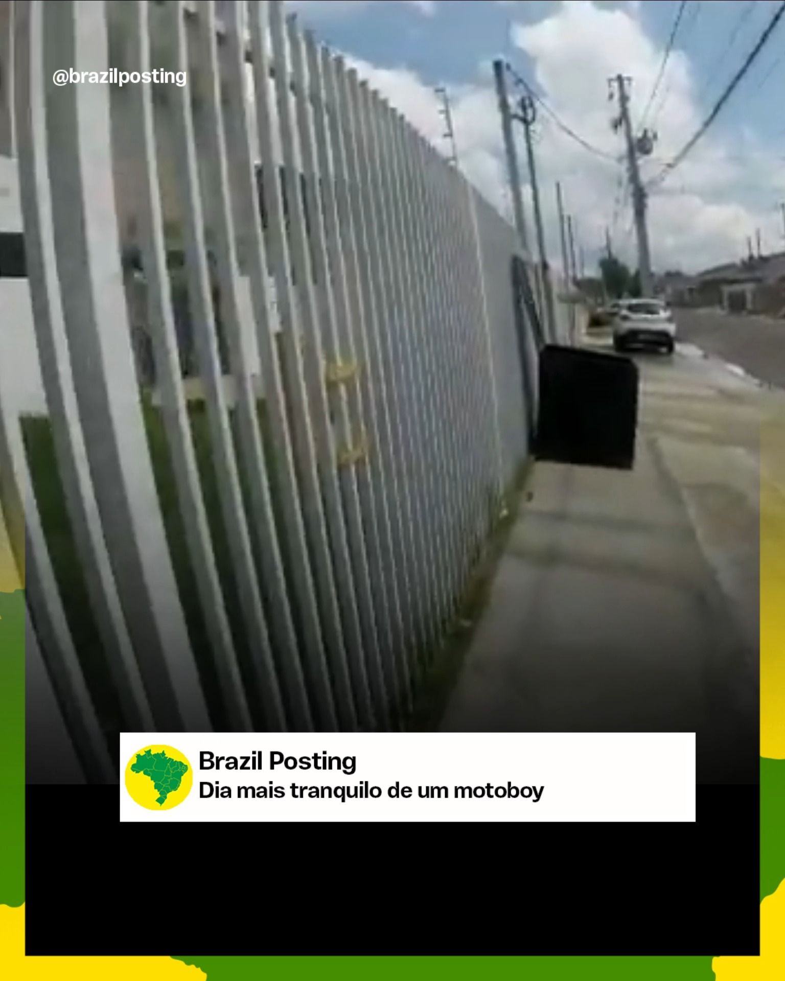 O 'dia tranquilo' do motoboy entra pela calçada, raspa no portão e desafia o artigo 193 do CTB