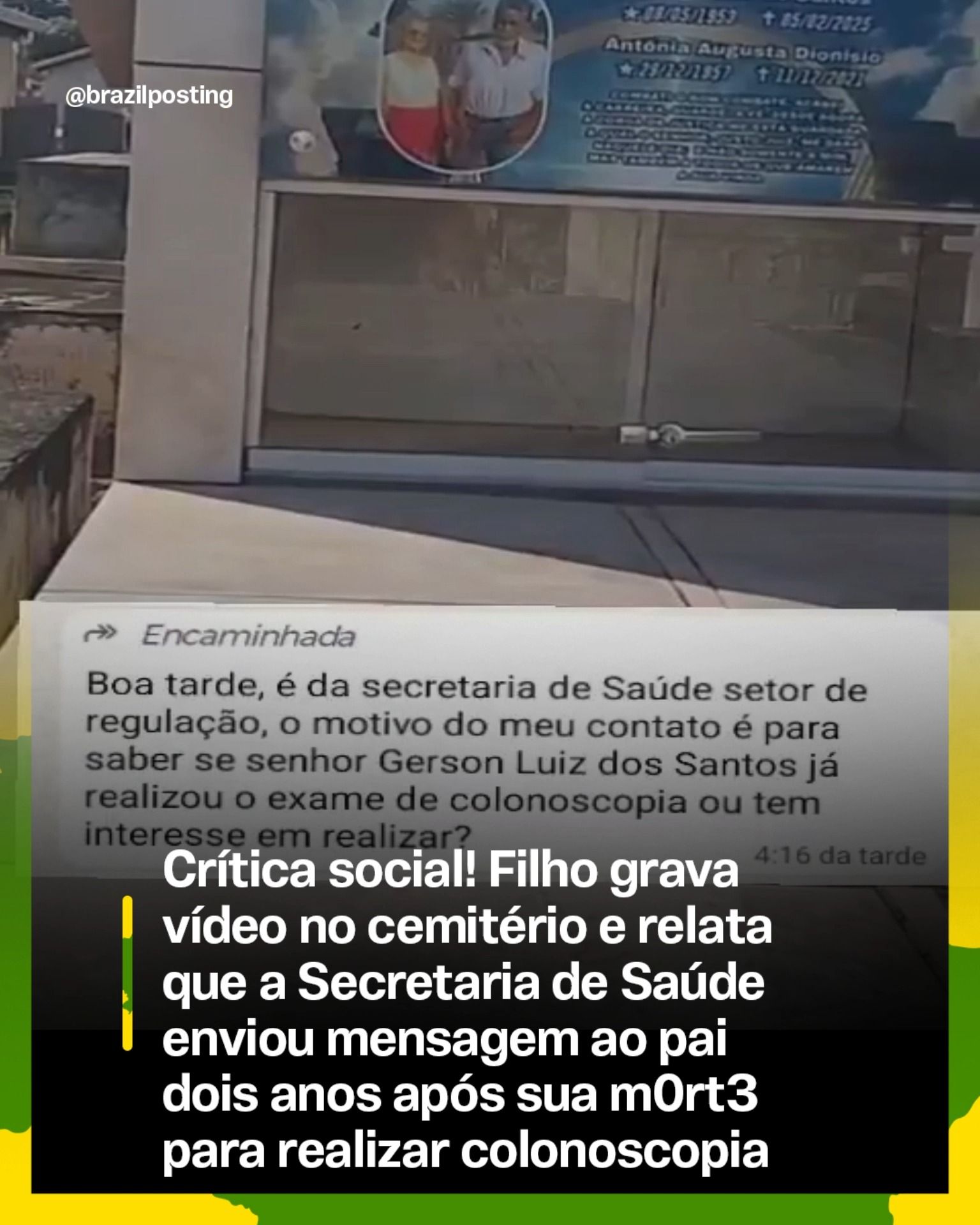 Colonoscopia pelo SUS liberada dois anos após pedido, mas paciente já havia morrido: filho grava vídeo no túmulo do pai
