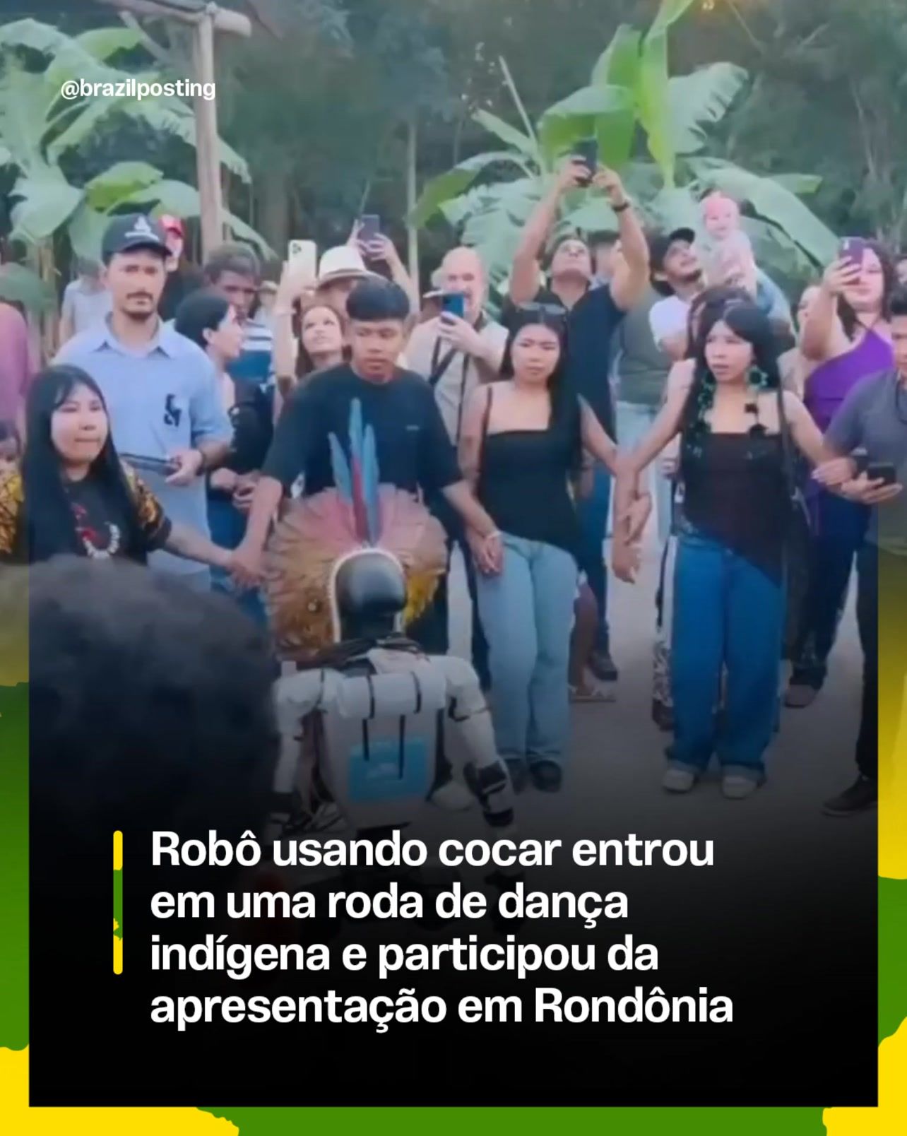 Robô humanoide aparece de cocar em meio a apresentação indígena na Rondônia Rural Show 2026