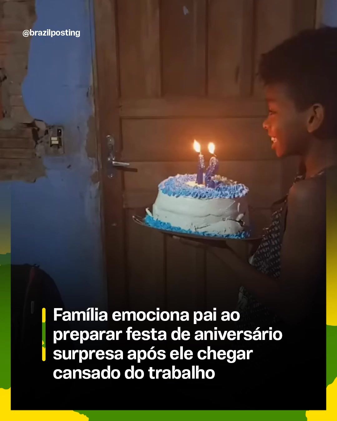 Filho espera o pai na porta com bolo confeitado e família de Angélica (MS) emociona a internet com festa caseira de aniversário