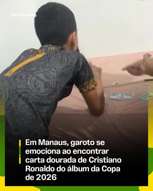 Garoto de Manaus chora ao tirar a figurinha dourada de Cristiano Ronaldo: a tal carta sai por até R$ 4,9 mil