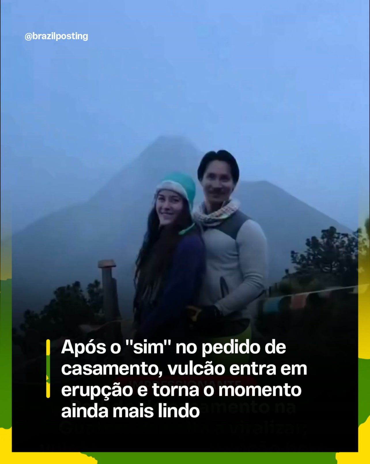 Pedido de casamento sincronizado com erupção vulcânica: timing cinematográfico confirmado