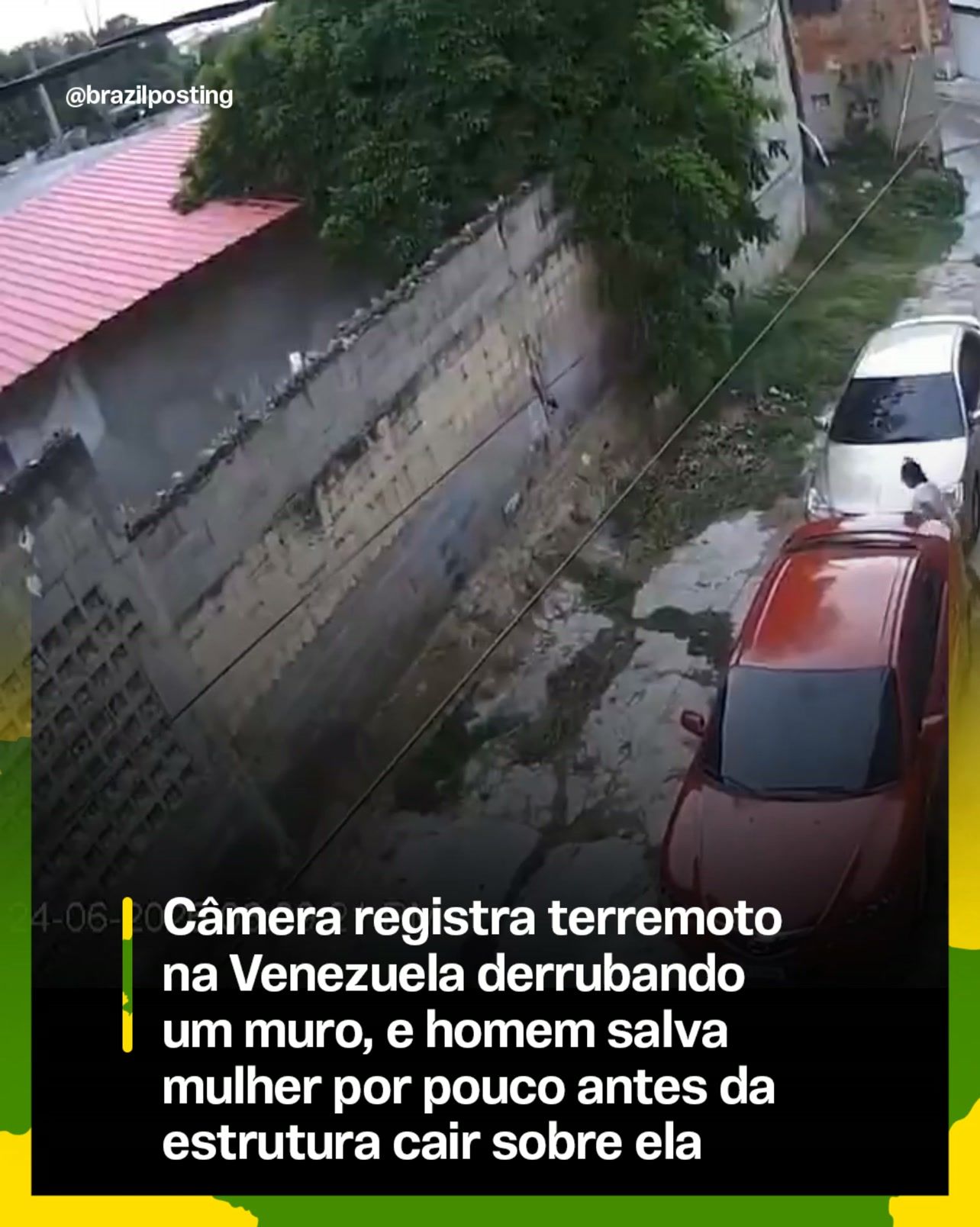 Homem salva esposa segundos antes de muro desabar durante terremoto na Venezuela