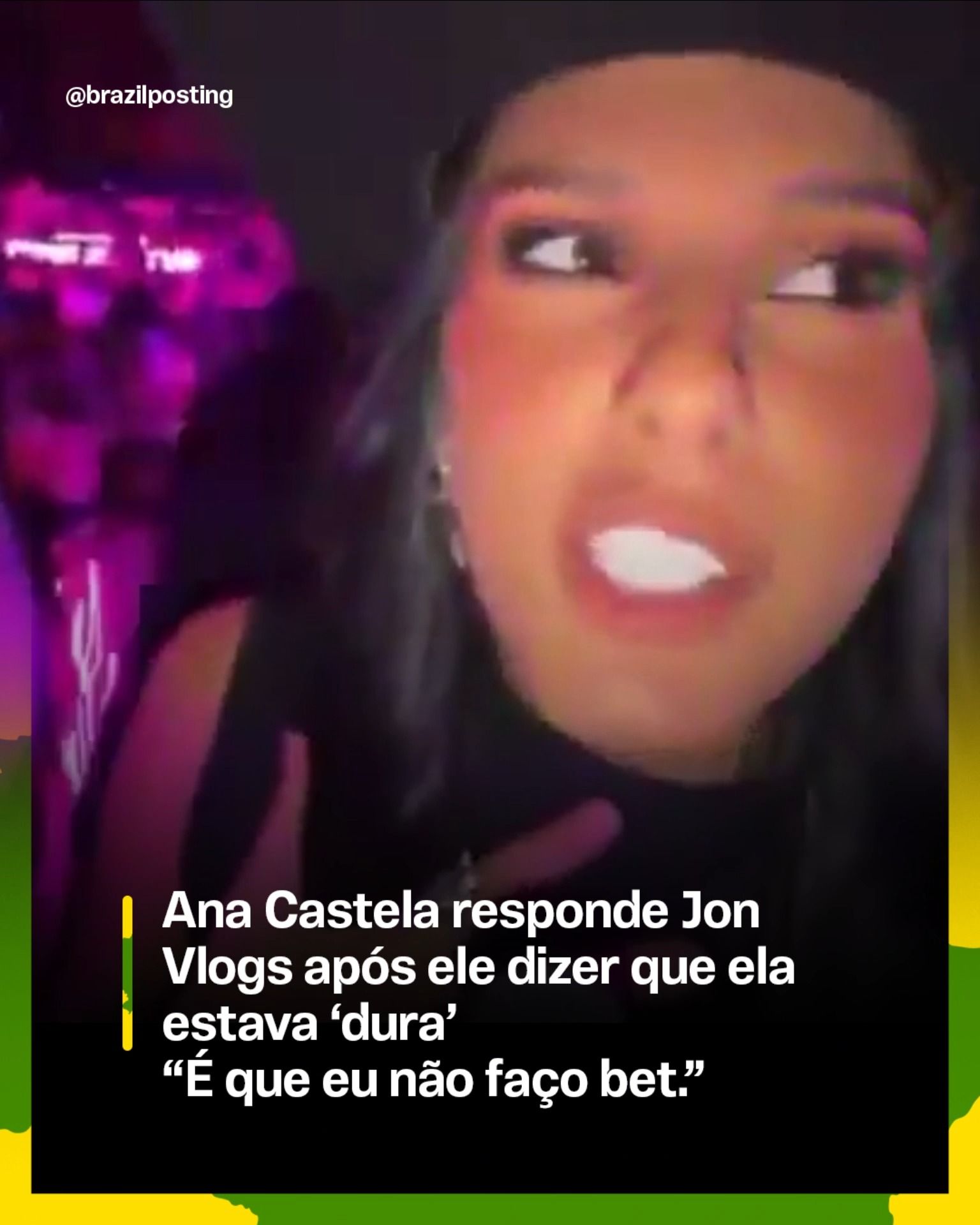 Ana Castela rebate Jon Vlogs em live e devolve: "é que eu não faço bet"