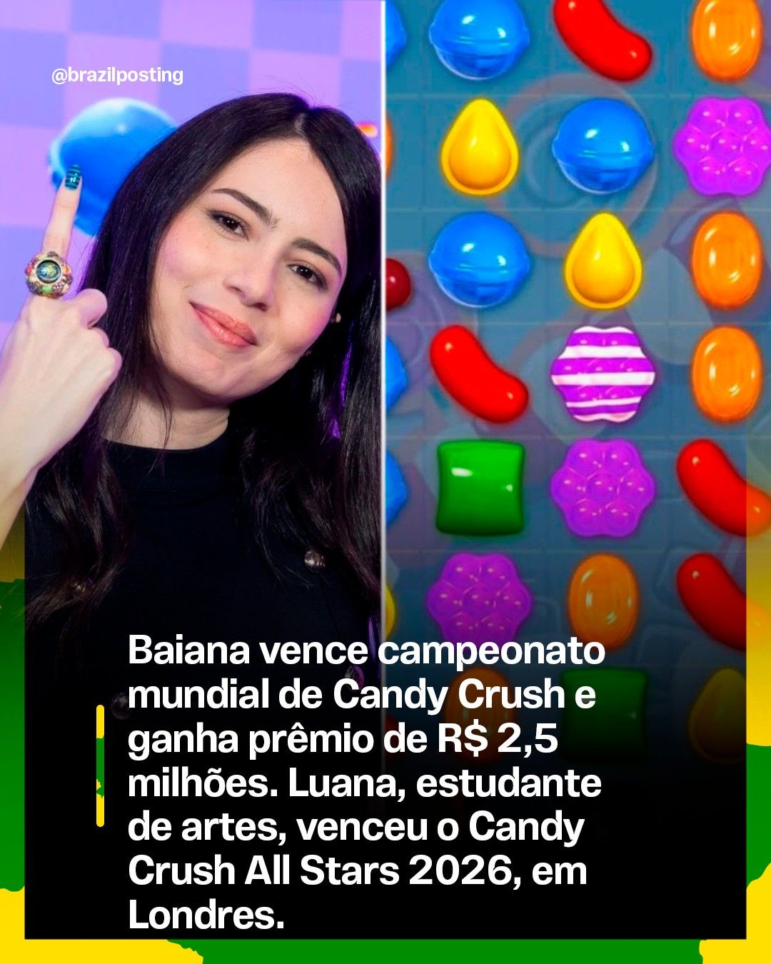 Baiana de 21 anos vence mundial de Candy Crush em Londres, leva R$ 2,5 milhões e anel de safiras: a história confere