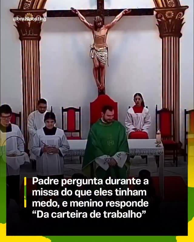 Menino responde ao padre que tem medo da carteira de trabalho durante missa
